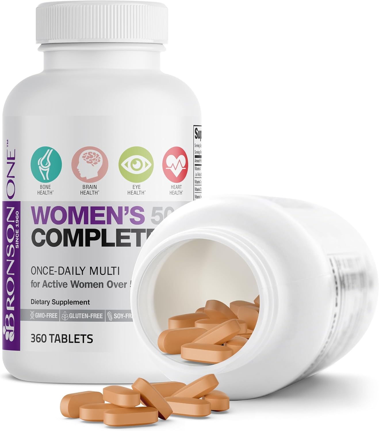 Bronson ONE Daily Women 50+ Complete Multivitamin Multimineral, 180 Tablets | Once-Daily, Targeted Nutrition For Active Women Over 50, Non-GMO, Gluten-Free, Soy-Free