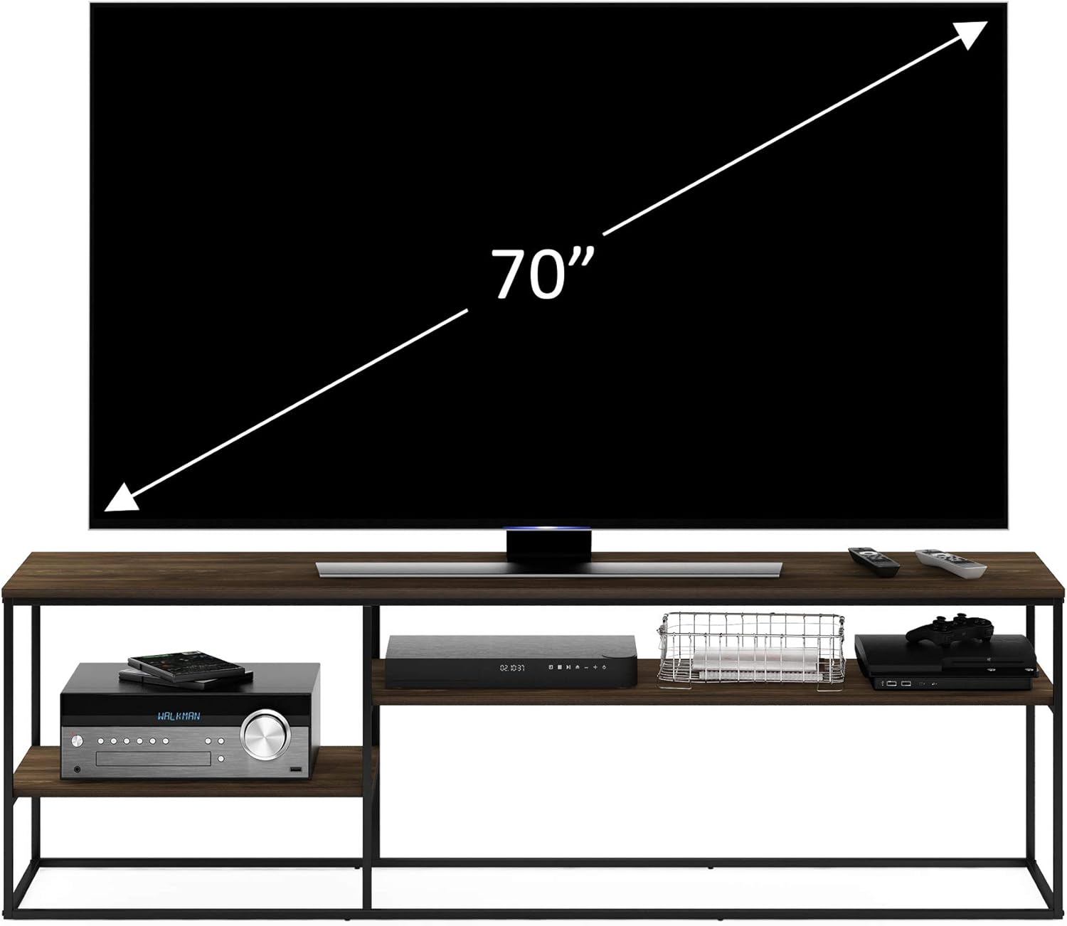 Furinno Moretti 3-Tier Metal Frame TV Stand, French Oak Grey