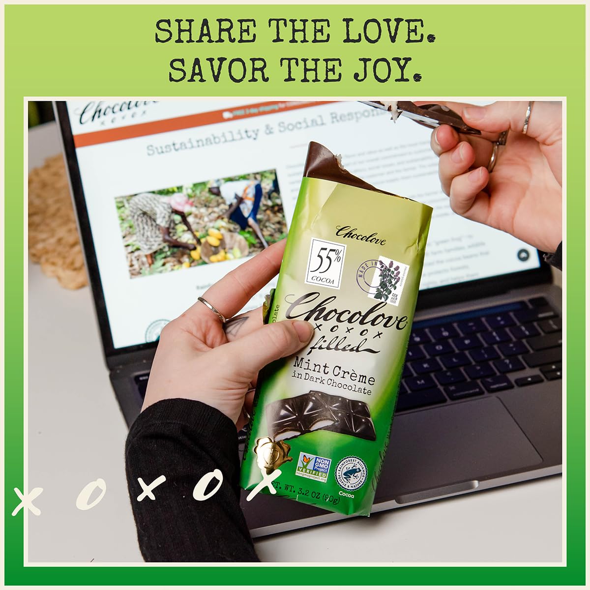 Chocolove Salted Caramel Chocolate Bars | 55% Cocoa | Silky Caramel with a Hint of Salt | Made with Premium Chocolate | Non-GMO, & Gluten-Free, 3.2 oz Bar (10 Pack)