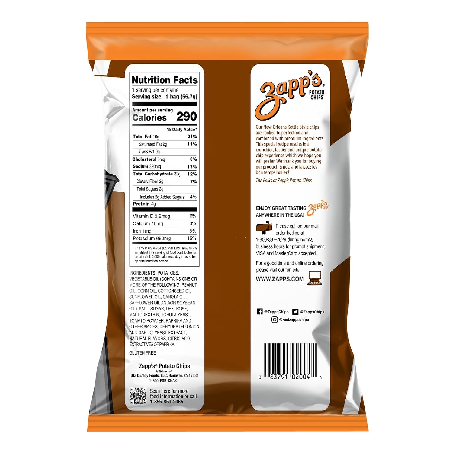 Zapp’s New Orleans Kettle-Style Potato Chips Hotter n Hot Jalapeno Flavor (2 oz Bags, 25 Count), Crunchy Chips with a Spicy Kick, Perfect On-The-Go, Gluten Free Snack