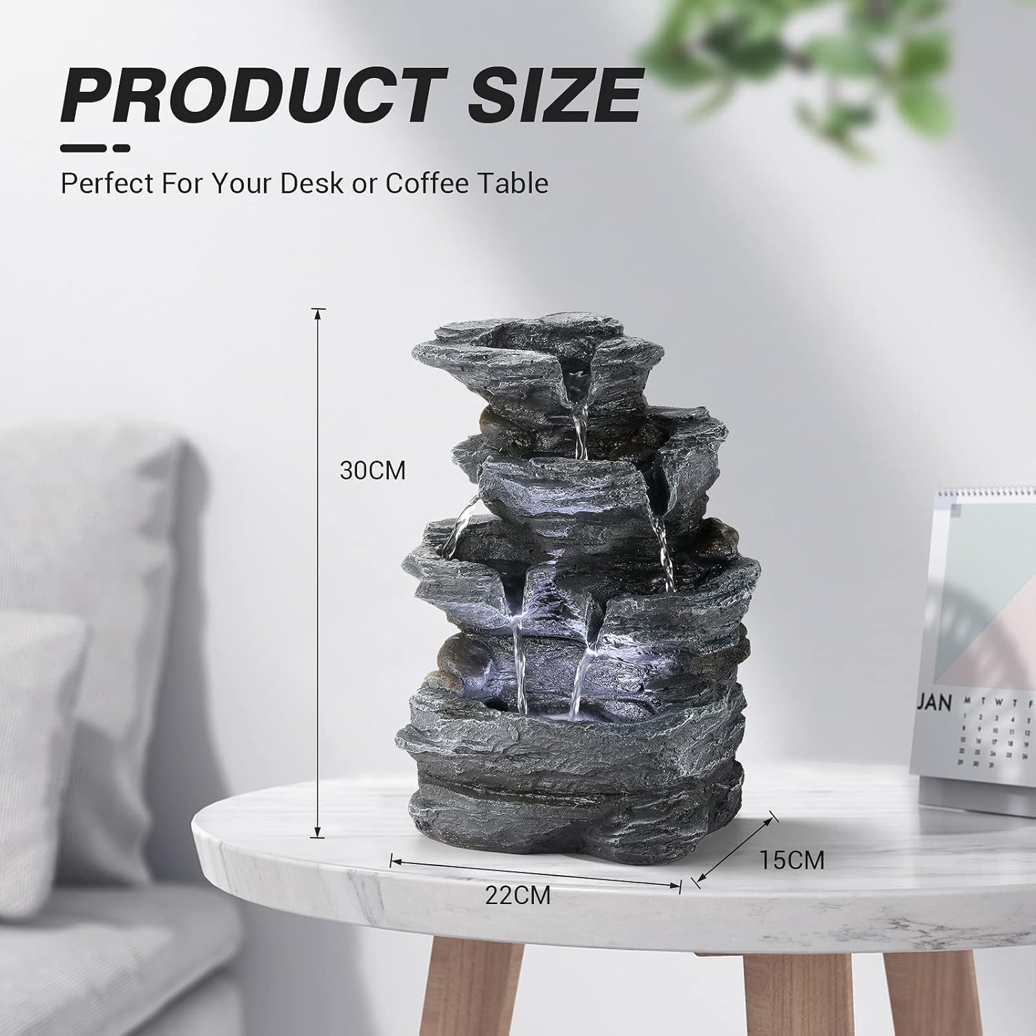 WICHEMI Indoor Water Fountain Tabletop Fountain Stacked Rock with LED Light | Relaxing Water Feature, Meditation Fountain, Soothing Sound, Stress Relief, For Home Office Bedroom Decor, 7.8"x7.8"x7.9"