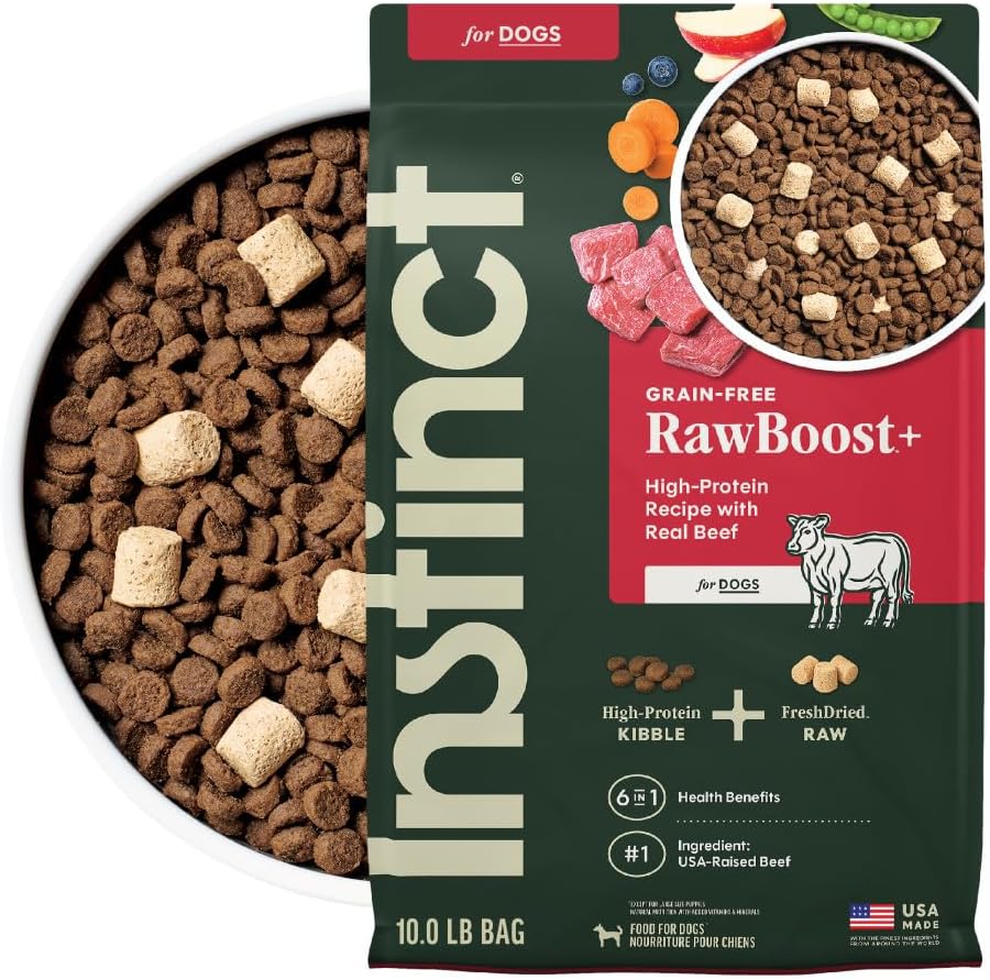 Instinct RawBoost, Dry Dog Food + Freeze Dried, Real Beef, 10 lb. Bag | High-protein kibble with FreshDried raw bites, USA-raised beef, grain-free recipe, 6-in-1 health benefits