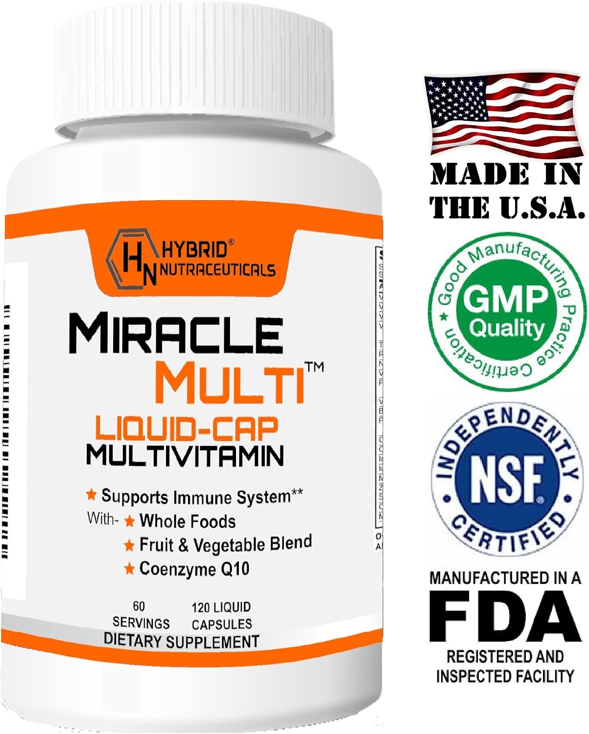 MiracleMulti Liquid Multivitamin Capsules for Men & Women - Complete Whole Food Blend Daily Vitamin & Mineral Supplement with CoQ10, B12