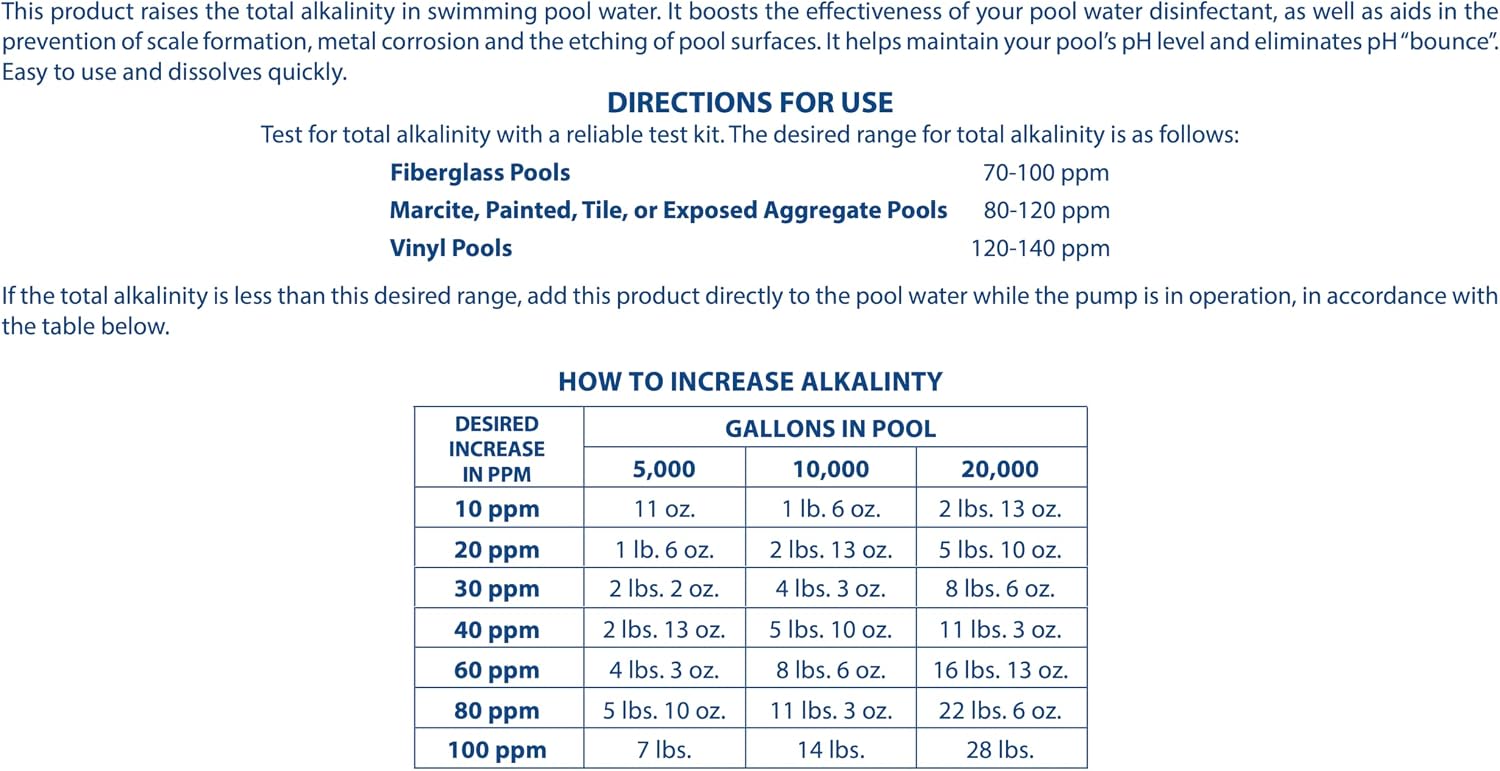 Pool Mate 10-Pounds Premium Alkalinity Increaser for Swimming Pools | 100% Sodium Bicarbonate, Alkalinity Up, Easy To Use, Works Fast, 11 ounces raises alkalinity 10 ppm per 5,000 gallons