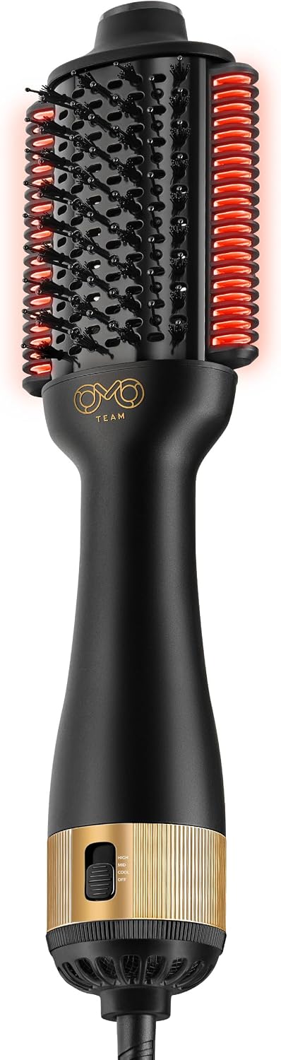 Professional Blowout Hair Dryer Brush, Black Gold Dryer and Volumizer, Hot Air Brush for Women, 75MM Oval Shape (Black Gold)