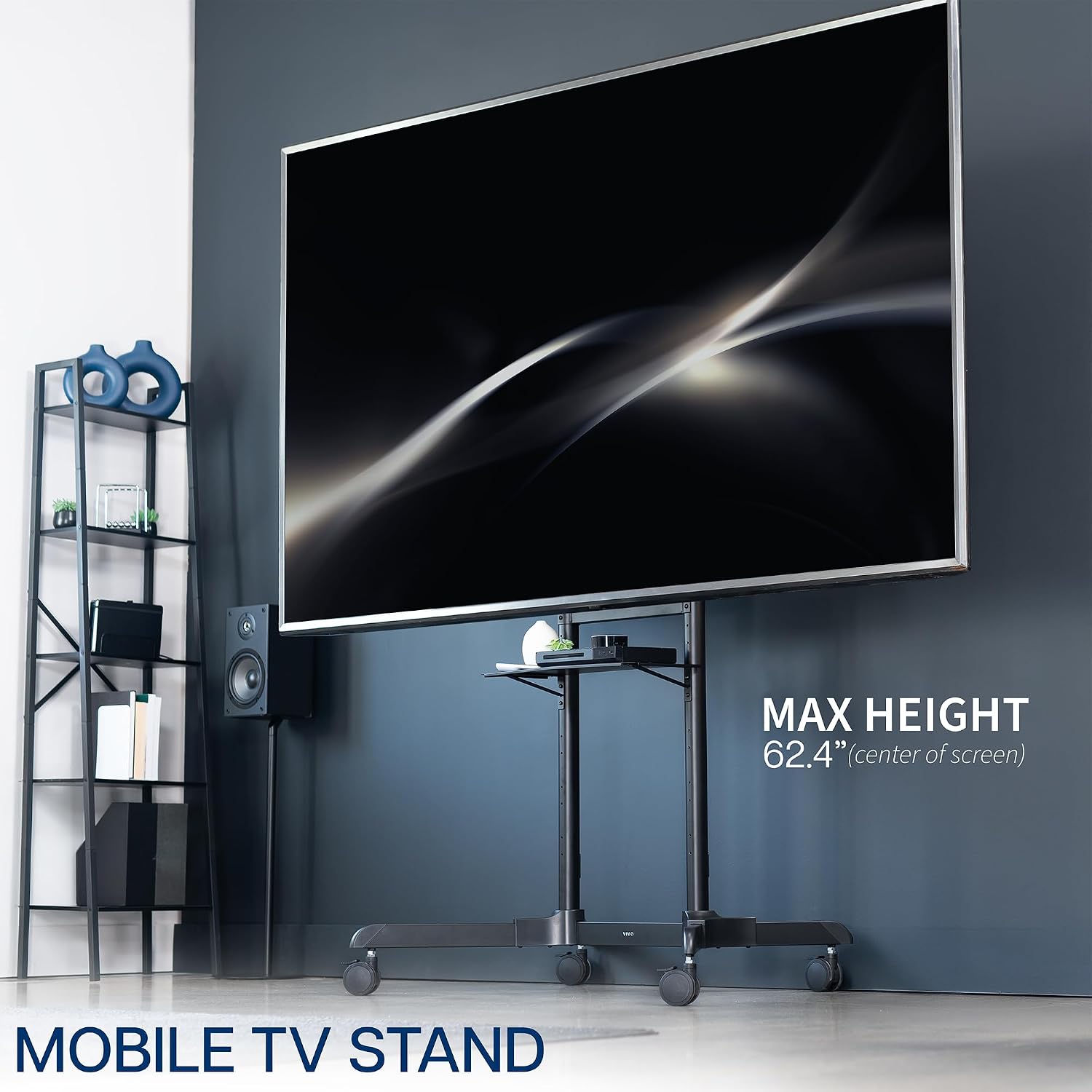 VIVO Mobile TV Cart for 32 to 83 inch Screens up to 110 lbs, LCD LED OLED 4K Smart Flat and Curved Panels, Rolling Stand with Laptop DVD Shelf, Locking Wheels, Max VESA 600x400, Black, STAND-TV03E