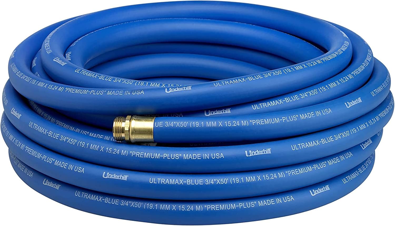 UltraMax Commercial Garden Water Hose 50 ft, Lightweight, Flexible, Anti-Kink, All Weather, 1200 psi, H75-050B, 3/4 Inch x 50 ft, Blue