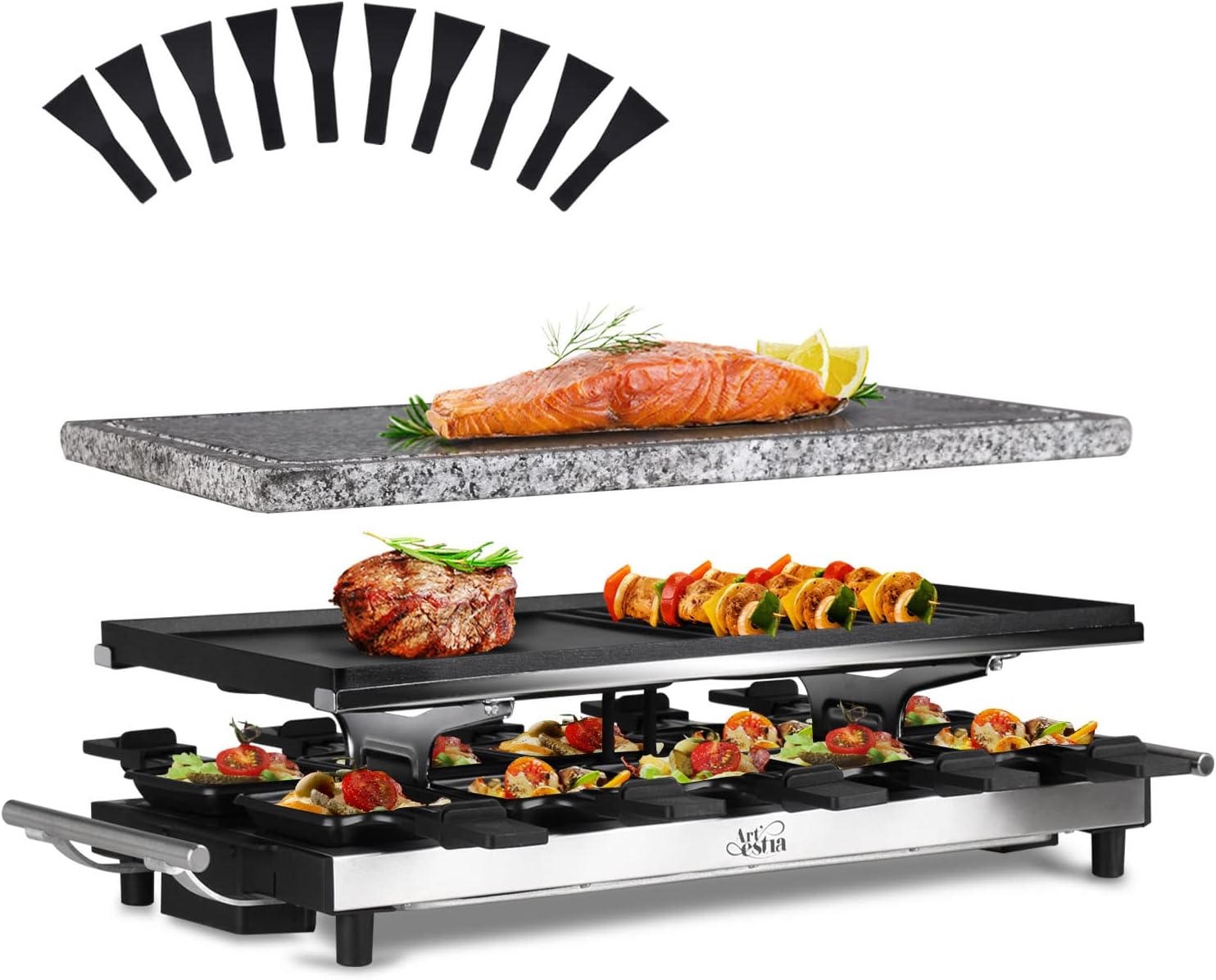 Artestia 1500W Large Size Raclette Cheese Grill | Adjustable Temperature Korean BBQ Grill, Cheese Raclette with Grill Stone for Parties Family