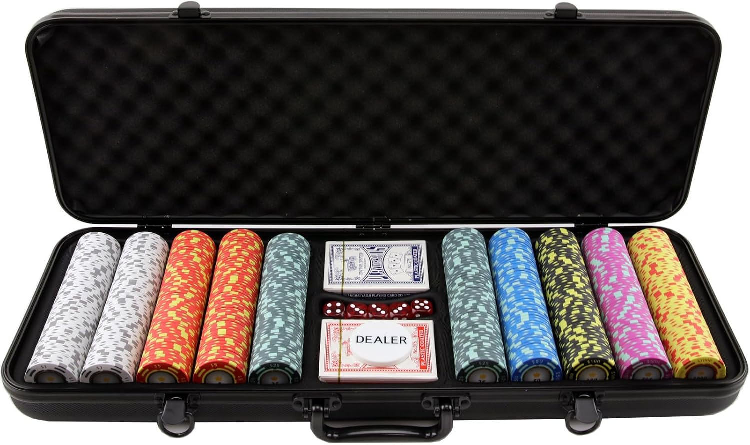 Versa Games Poker Chips - Clay Poker Chips Set - 13.5g 500 Piece Crown Casino Poker Set with Numbers Denomination - Upgraded Poker Set Case