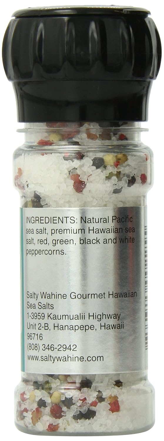 Salty Wahine Gourmet Hawaiian Sea Salts, Hawaiian Sea Salt and Rainbow Peppercorns, 4 Ounce
