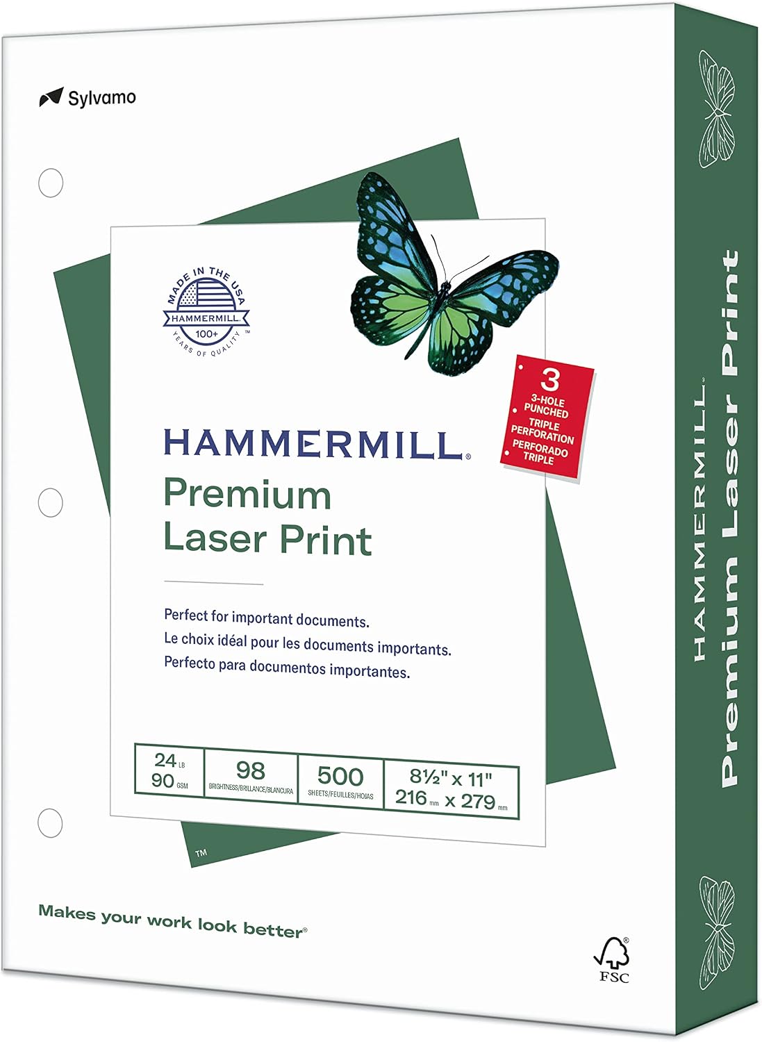 Hammermill Printer Paper, Premium Laser Print 24 lb, 8.5 x 11-5 Ream (2,500 Sheets) - 98 Bright, Made in the USA, 104640C