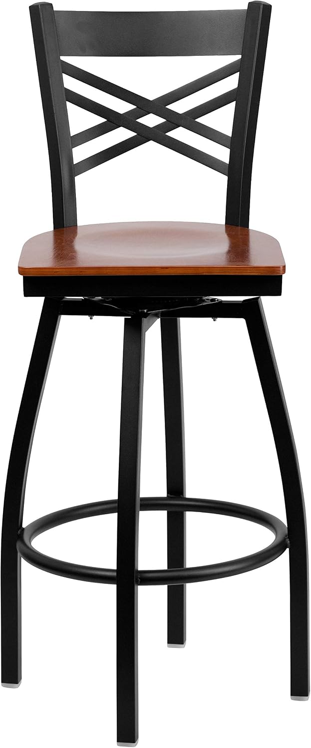 Flash Furniture Hercules Series "X" Back Metal Restaurant Barstool, Modern Upholstered Armless Bar Height Chair for Restaurants and Kitchens, Black | X Back Style, Vinyl Upholstery, Durable Construction, Commercial Use