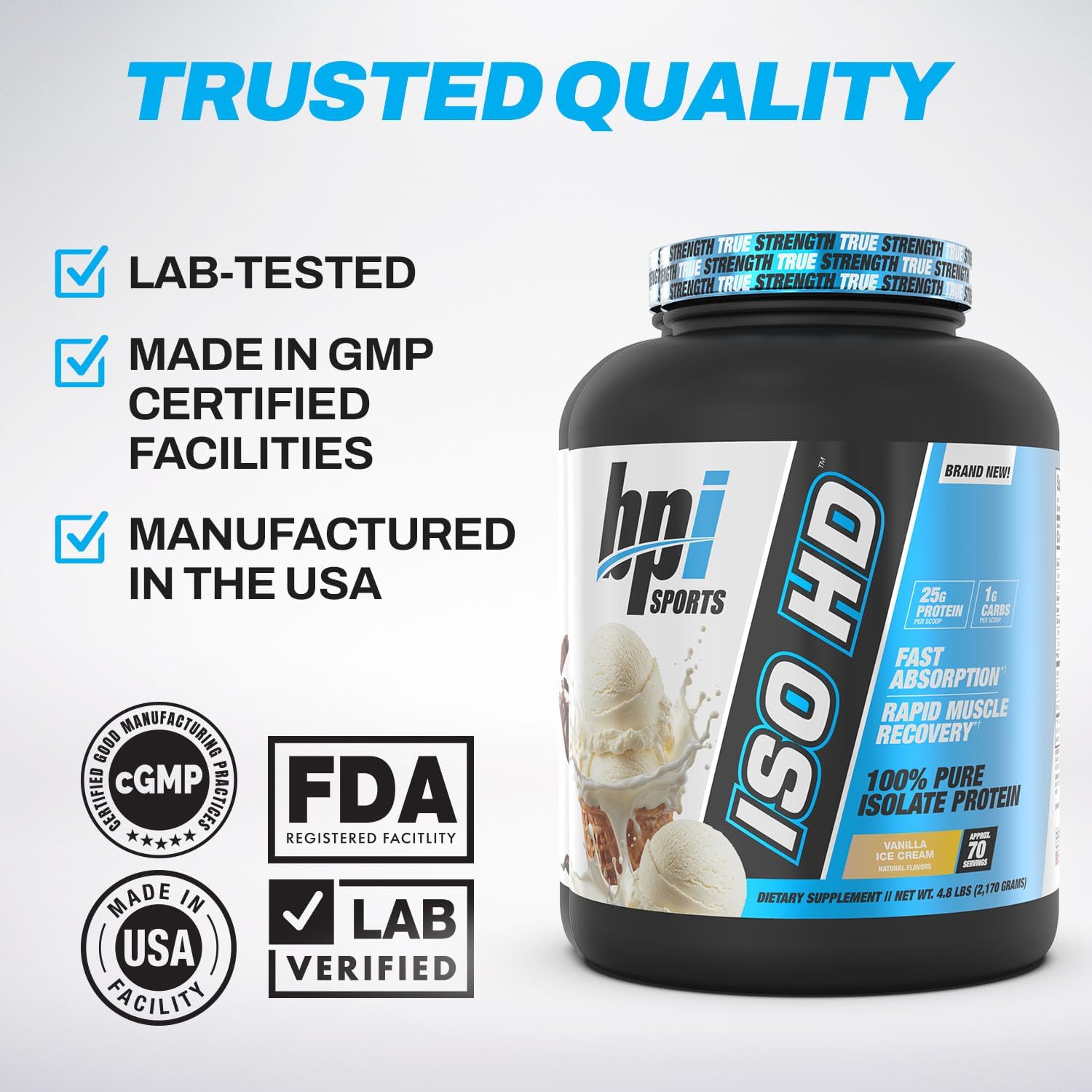 BPI Sports ISO HD Isolate Protein Powder – 100% Whey Isolate, Protein Powder for Muscle Gain - Chocolate Brownie, 5.4 Pounds - 69 Servings