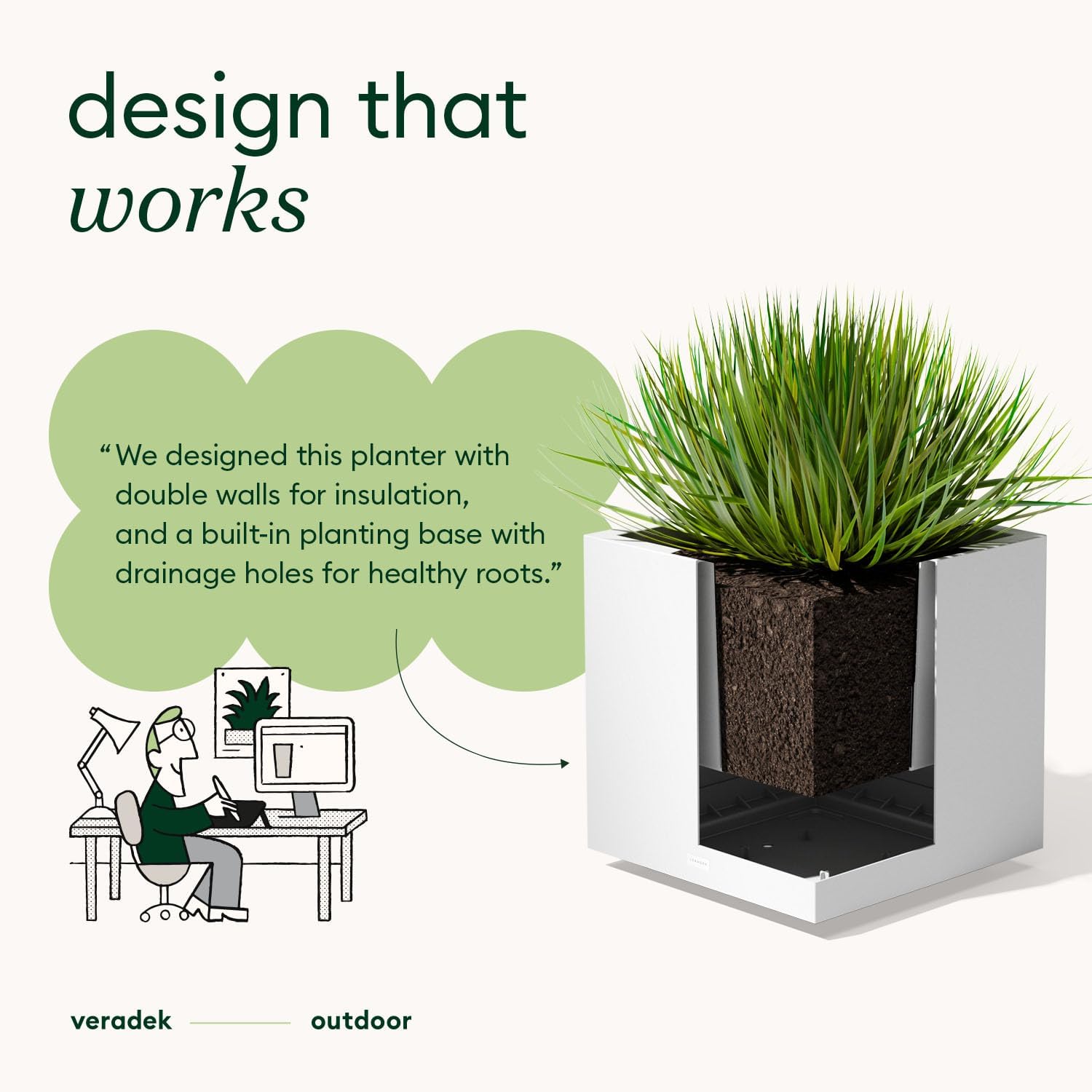 Veradek Block Series Cube Planter - Square Outdoor Planter | Made From Durable Plastic With Double-Walled Construction. Modern Porch/Patio Décor for Plants and Flowers