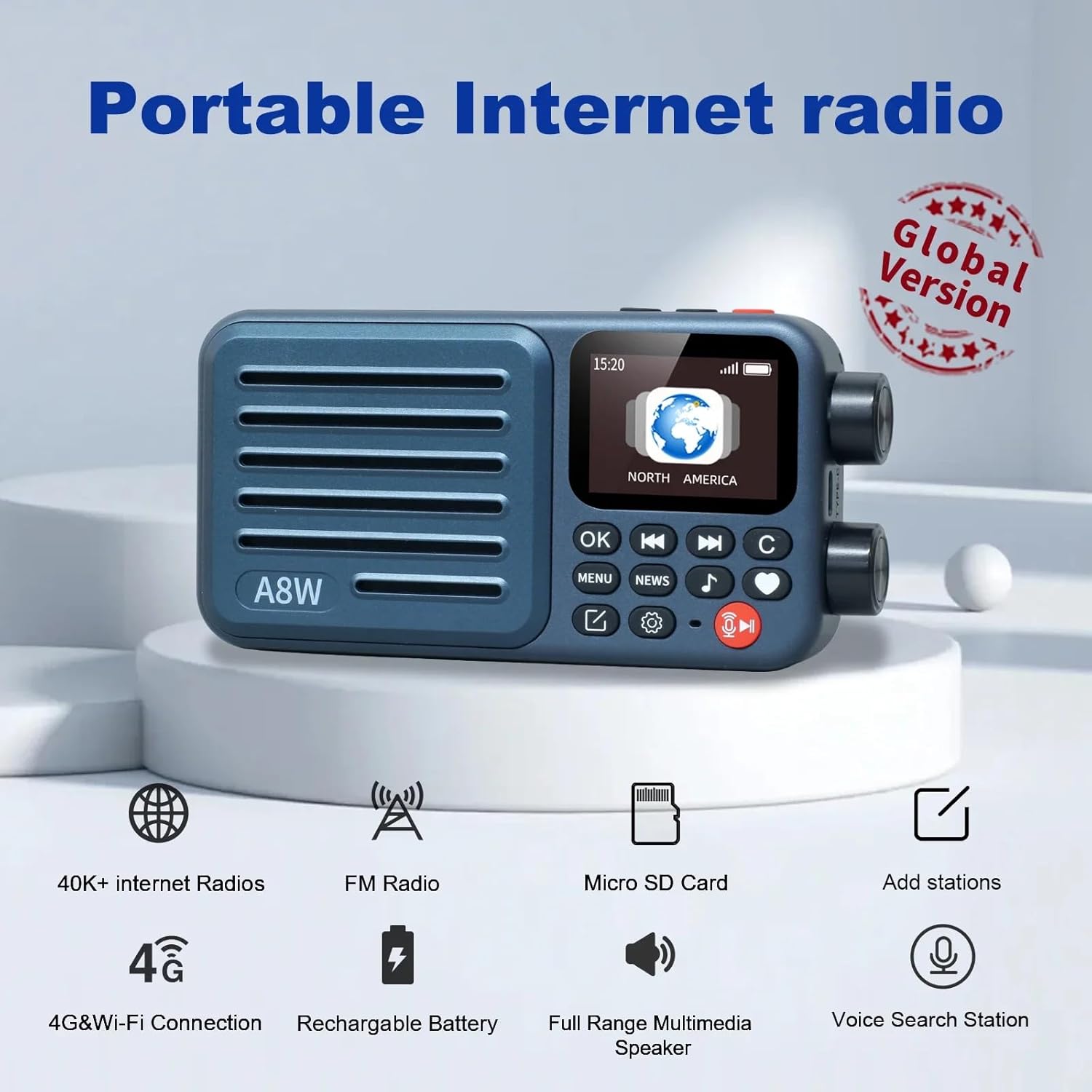 Choyong A8W Internet Radio Portable Smart Receiver WIFI/4G Global Version Radio Speaker with FM, TF Card, All World Radios, for Home with WiFi