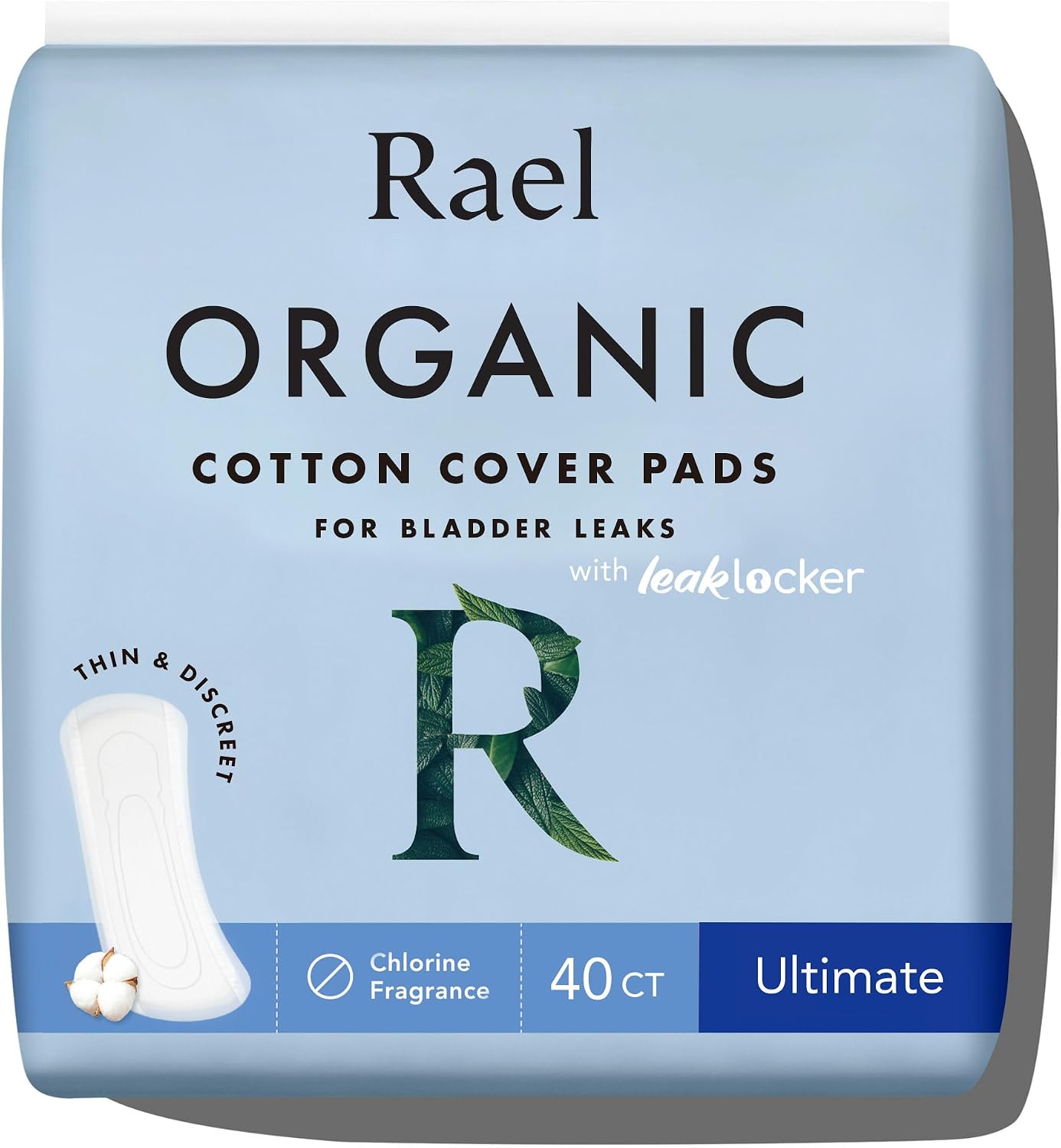 Rael Incontinence Pads for Women, Organic Cotton Cover (Moderate, 60 Ct)