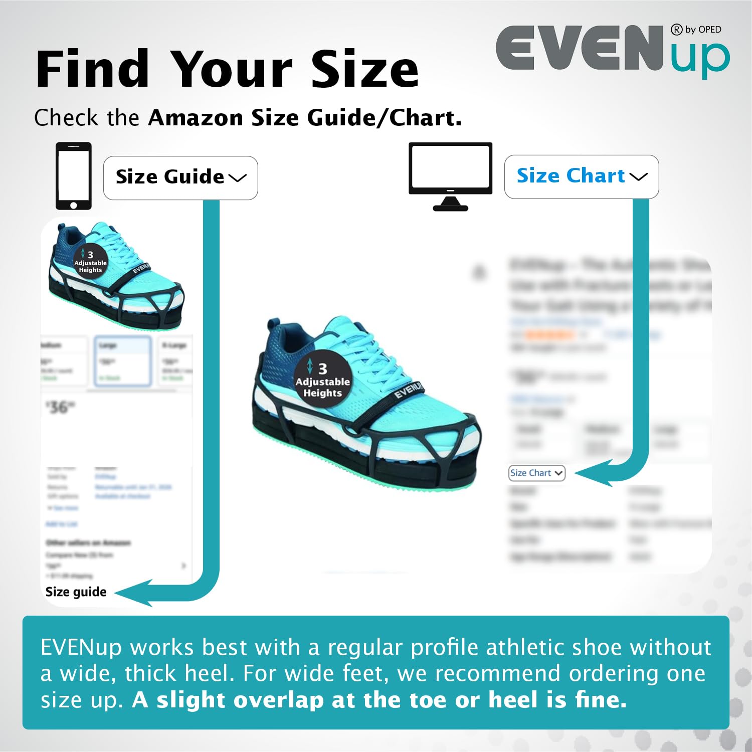 EVENup - Shoe Lift for Walking Boot I Kids' Size X-Small I Shoe Balancer for Use with Fracture Boots or Leg Length Discrepancy I 3 Adjustable