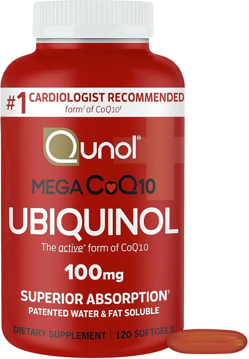 Qunol Mega Ubiquinol CoQ10 100mg, Superior Absorption, 100 Softgels | #1 Cardiologist Recommended Supplement for Heart Health, Coenzyme Q10 Supplement to support Vascular Health & Cellular Energy
