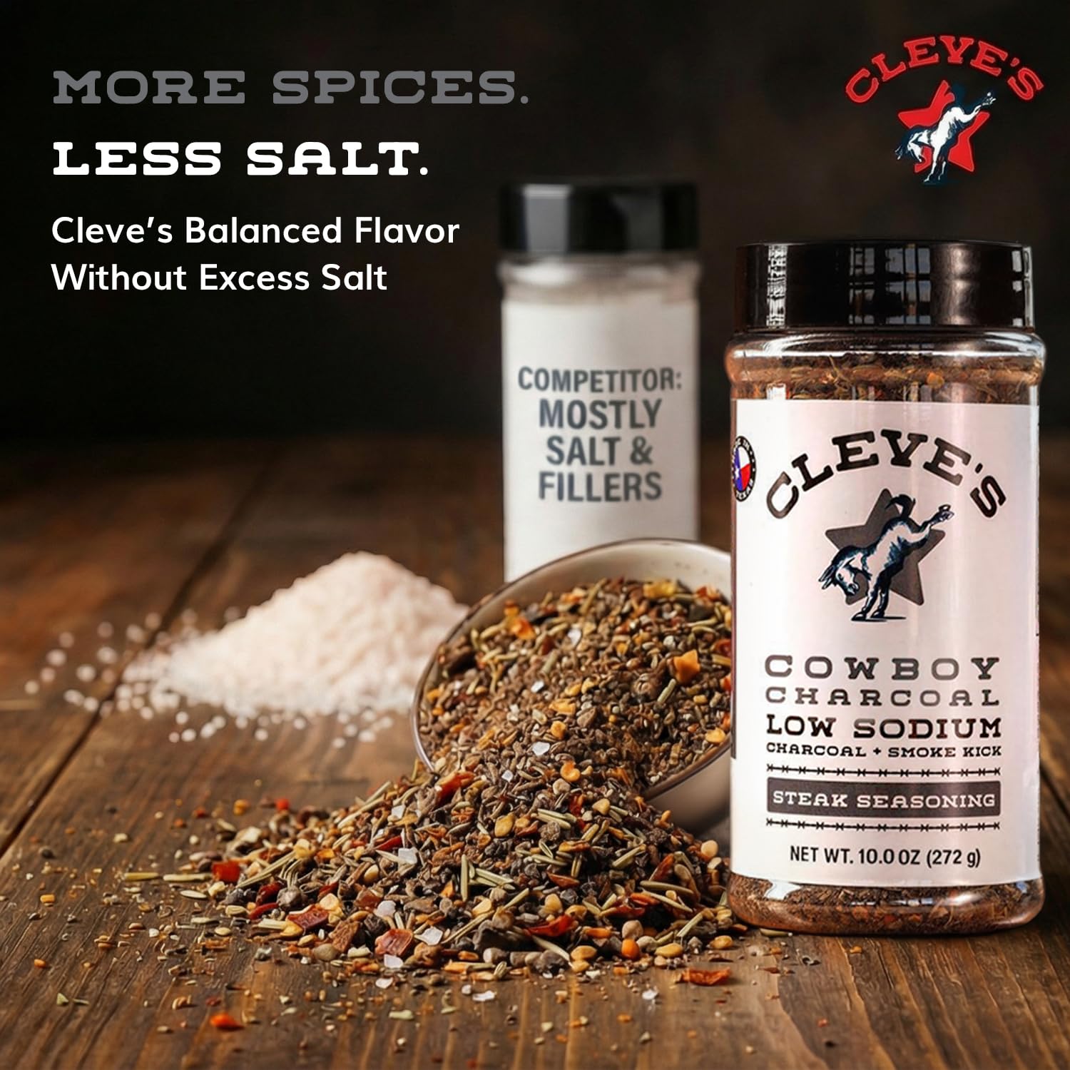 Cleve's Gourmet, Steak Seasoning for Grilling & Cooking, Steak Rub with Smoky Charred Flavor, Prime Rib Seasoning & Beef Seasoning, (Small, Cowboy Charcoal Steak Seasoning)