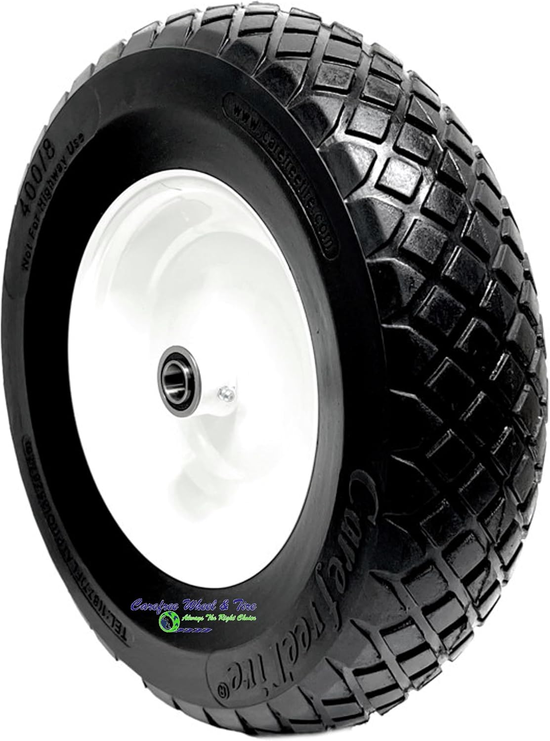 Flat Free 4.80/4.00-8 Diamond Tread, Wheelbarrow Wheel (6" Center Hub, 1" Bore)