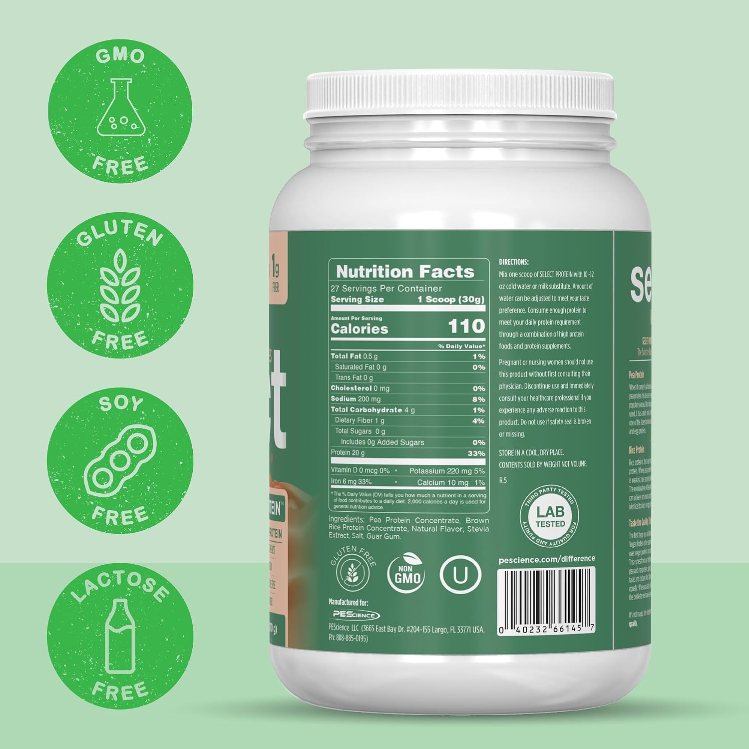 PEScience Select Vegan Protein Powder, Peanut Butter Delight, 27 Servings | Plant Based Protein Powder, Pea and Brown Rice Blend, Dairy Free, Lactose Free, Gluten Free