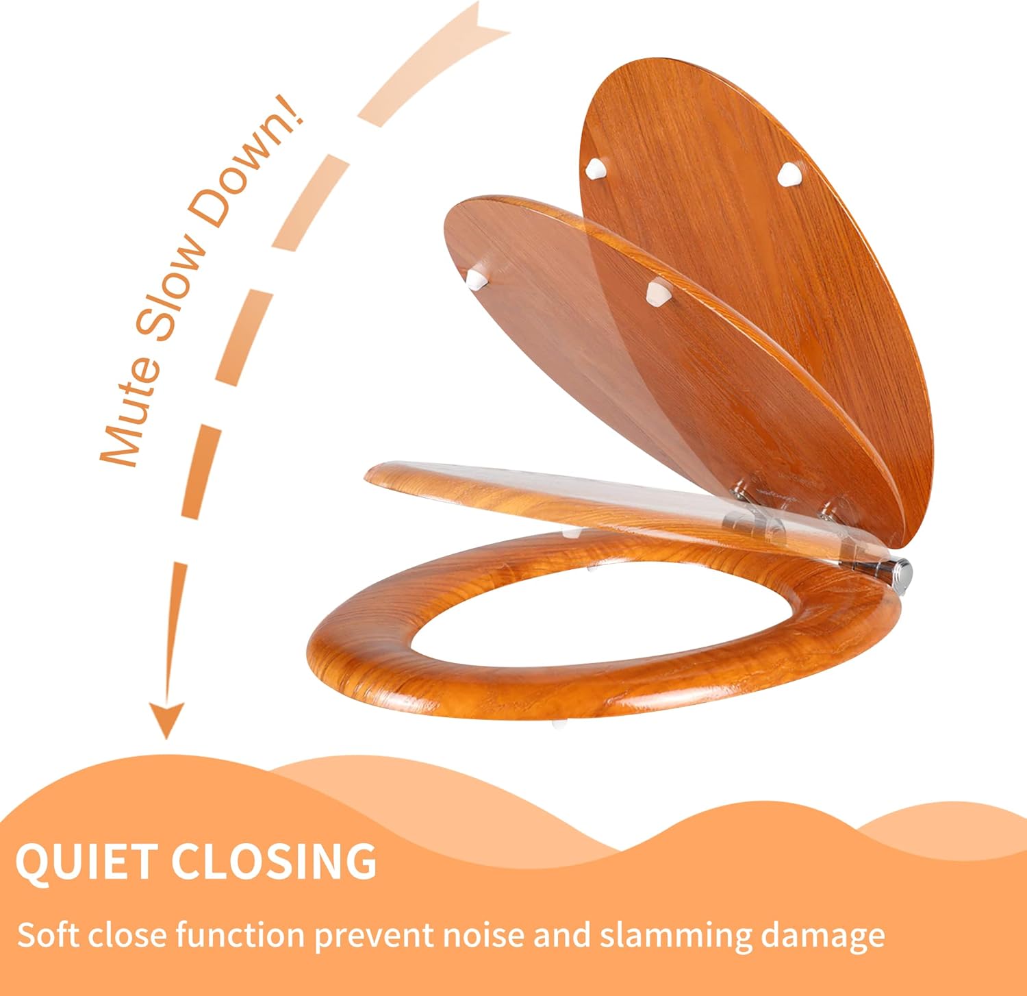 Angel Shield Toilet Seat with Zinc Alloy Hinges Quiet-Close Quick-Release Wood Molded UV Lid Easy Clean(Elongated,Black)