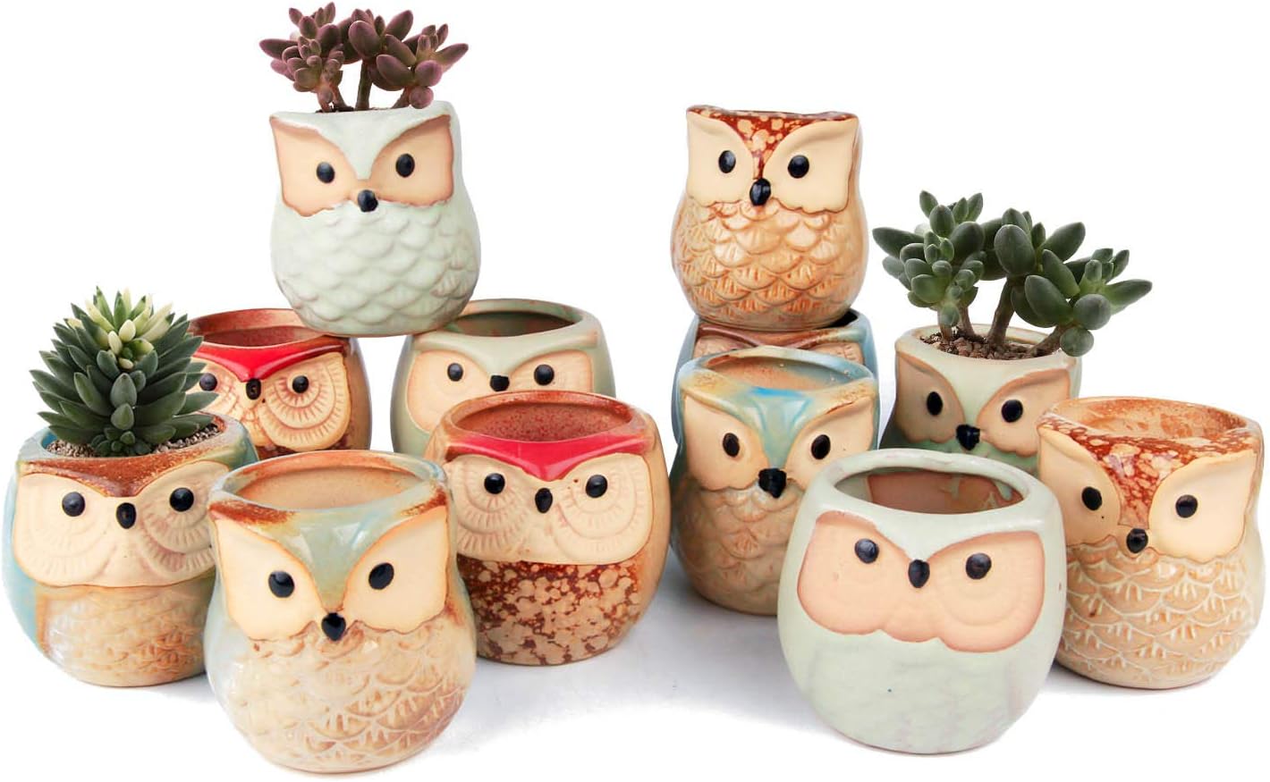 T4U Mini Succulent Ceramic Pots for Gifts, Small Planters for Decor 6 Pack | Planters with Drainage, for live cactus plants, bonsai tree starter pots, indoor windowsill decor, office desk accents