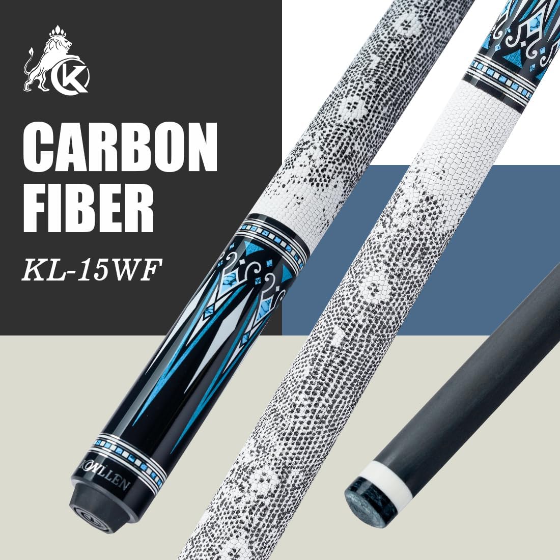 KONLLEN Carbon Fiber Pool Cue Stick 58-inch Professional Pool Sticks for Adults Full Carbon Technology Low Deflection Pool Cue Billiard Cues with 12.5mm Tip (Easy to Control, Pro Taper, Ultra-Smooth)