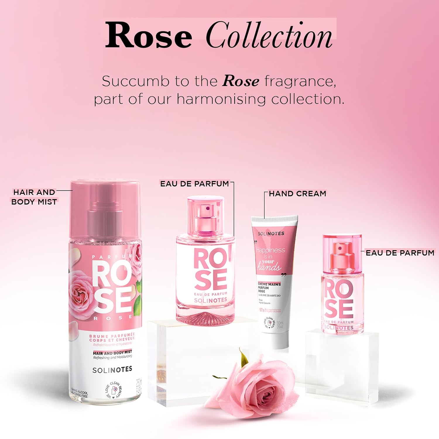 Solinotes Rose Eau de Parfum, Lychee & Magnolia, for Women & Men, 15ml