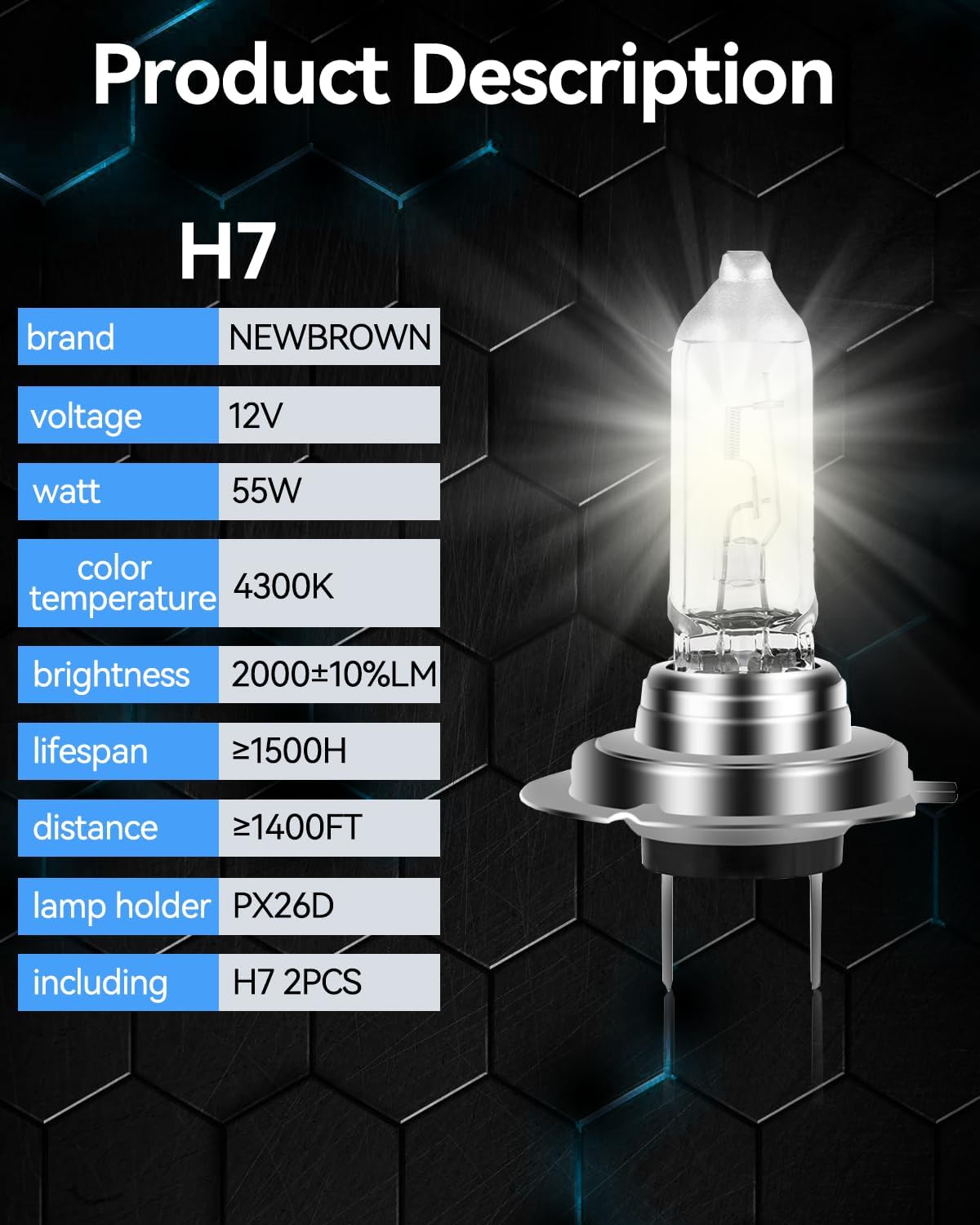 NEWBROWN H11 Headlight Bulb Halogen 5000K Super White Light Long Life Replacement PGJ19-2 12V/55W (H11, 2 Pack)