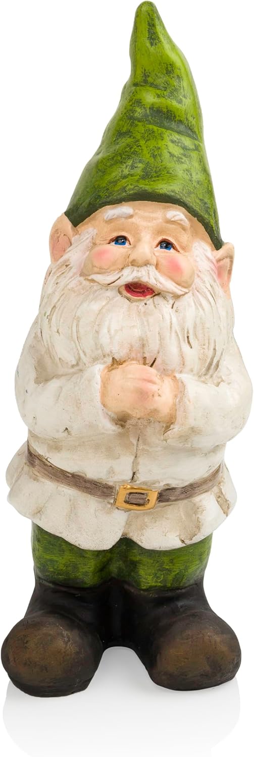 Alpine Corporation 12" Tall Traditional Outdoor Garden Gnome Yard Statue Decoration