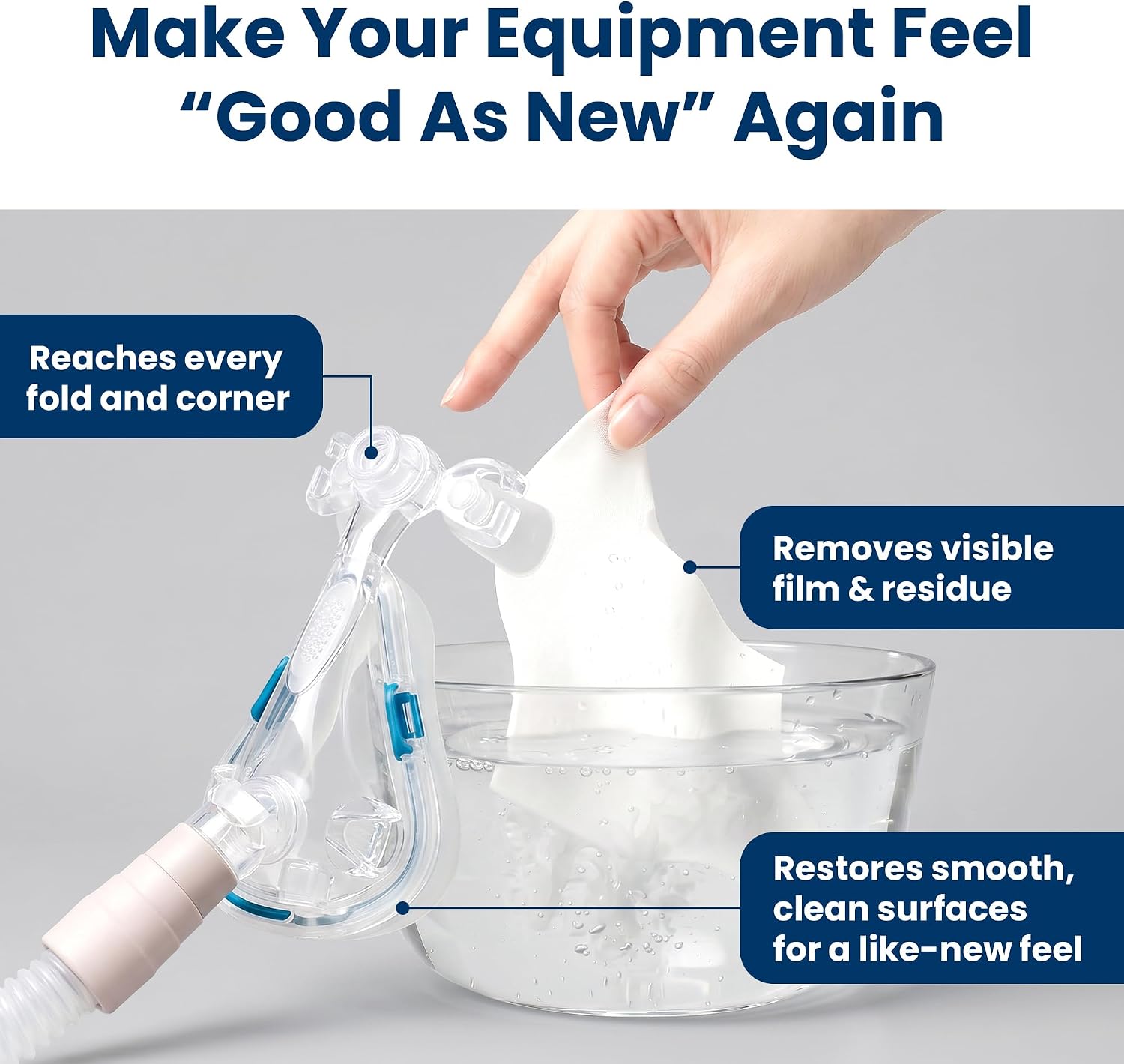 PAPMD CPAP Dissolvable Cleaning Sheets Pro, Light-Moderate Buildup | 30 PCS | Unscented & Dissolvable CPAP cleaning supplies for mask, hose & chamber. Unscented soak & rinse — no scrubbing, no residue.