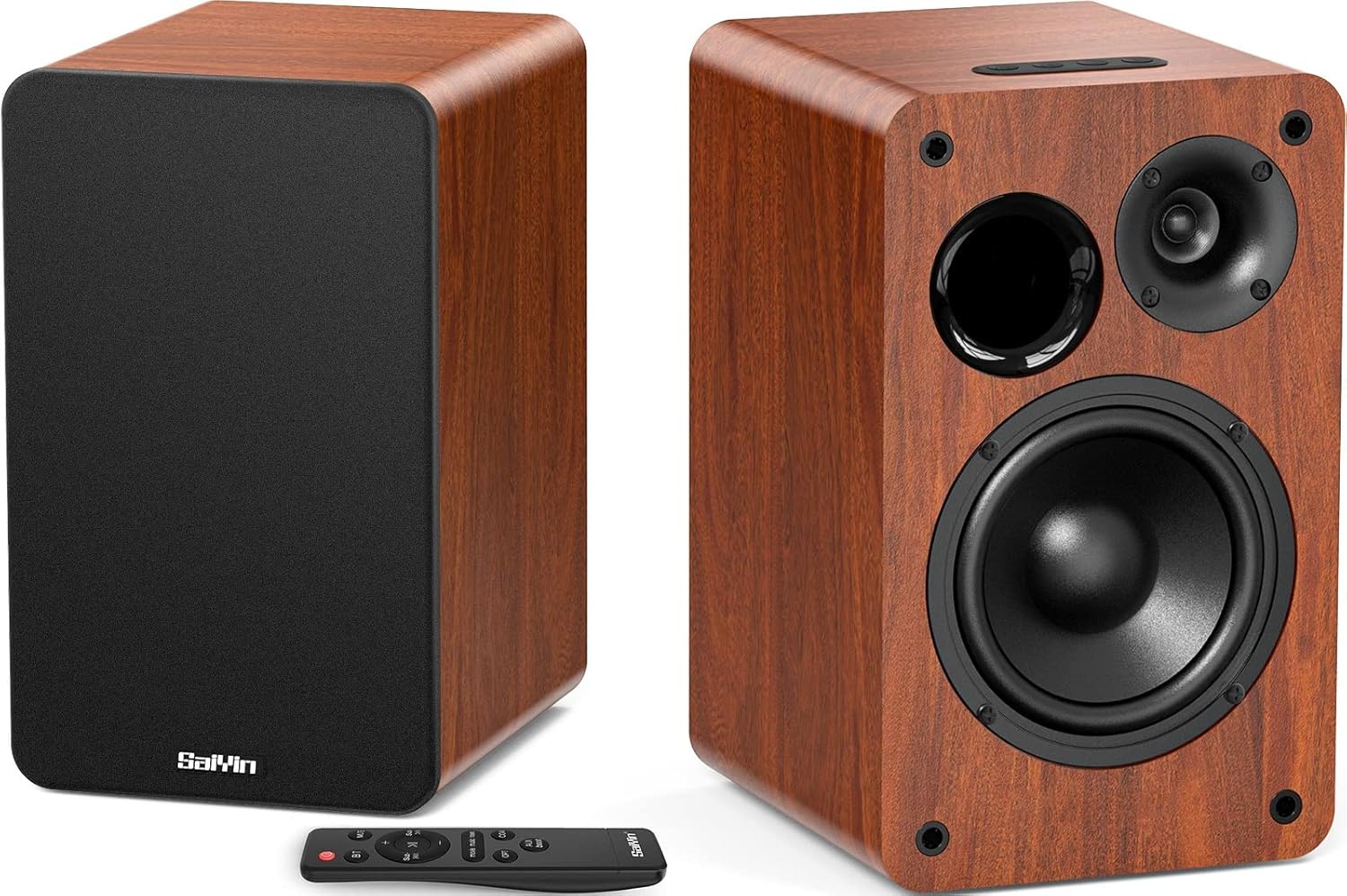 Saiyin Bluetooth Bookshelf Speakers for Record Player, Powered Studio Monitor Speaker with 5.2 Inch Woofer, Horn Tweeter and Optical RCA Inputs