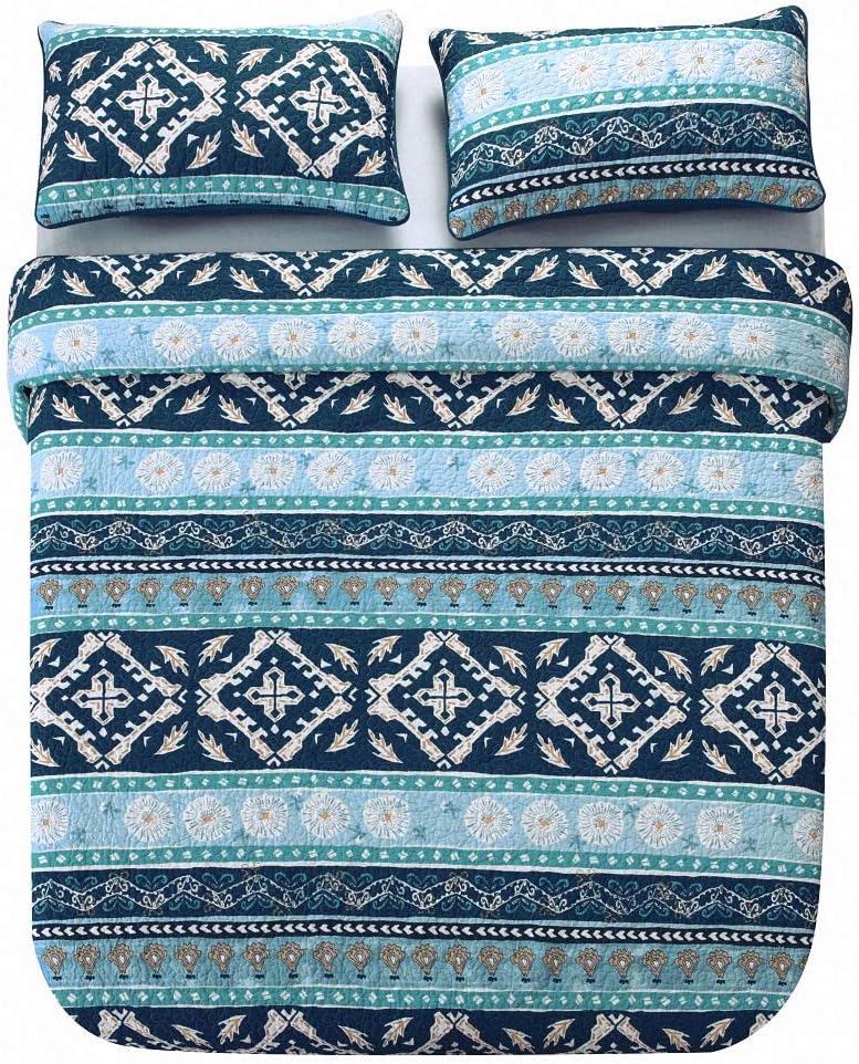 Striped Jacquard Style Cotton 3-Piece Patchwork Bedspread Quilt Sets, Queen Size