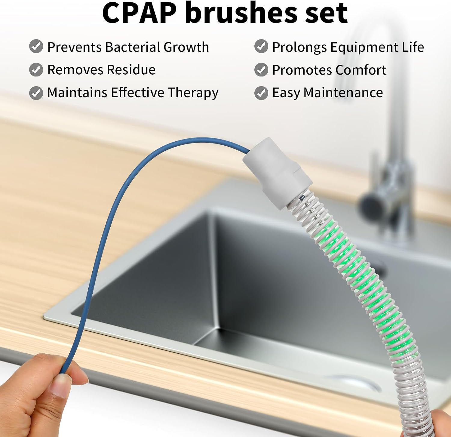 CPAP Cleaner Kit - Dedicated Basin & Flexible Tube Brush | CPAP cleaning kit: dedicated basin, long brush, drying hook