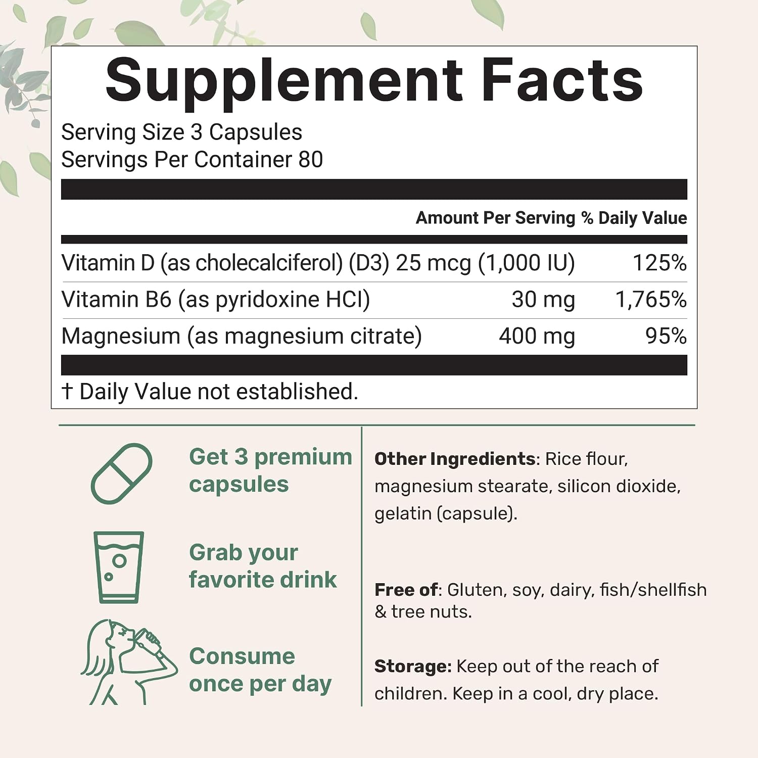 Micro Ingredients Magnesium Citrate 400mg, 240 Capsules | with Vitamin D3 1000IU & B6 | Muscle