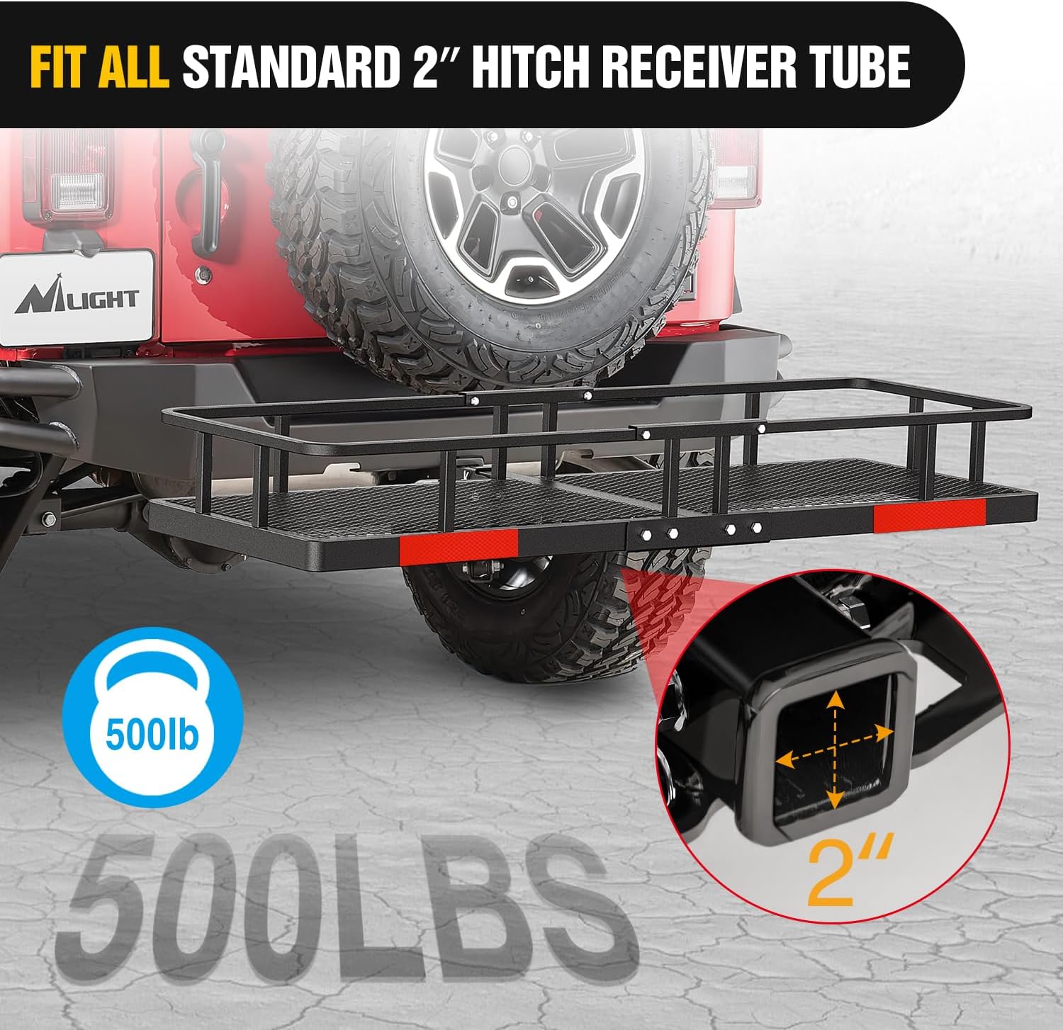 Nilight 32”×26”×4” RV Bumper Mounted Cargo Rack Carrier with Net Fits 4-inch or 4-1/2-inch Bumpers Heavy Duty Luggage Holder Basket for RV Camping Traveling Capacity 350LBS