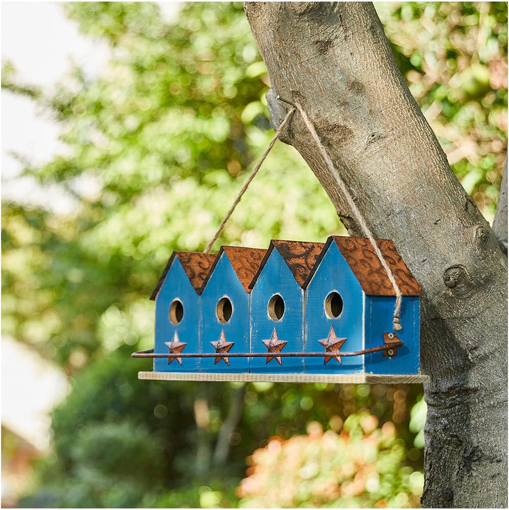 Glitzhome Bird Houses for Outside,10" H Rustic Wooden Bird House Garden Distressed Decorative Birdhouse for Outdoors, Hanging Birdhouse for Bluebird Hummingbird Wren Finch Cardinals Cedar
