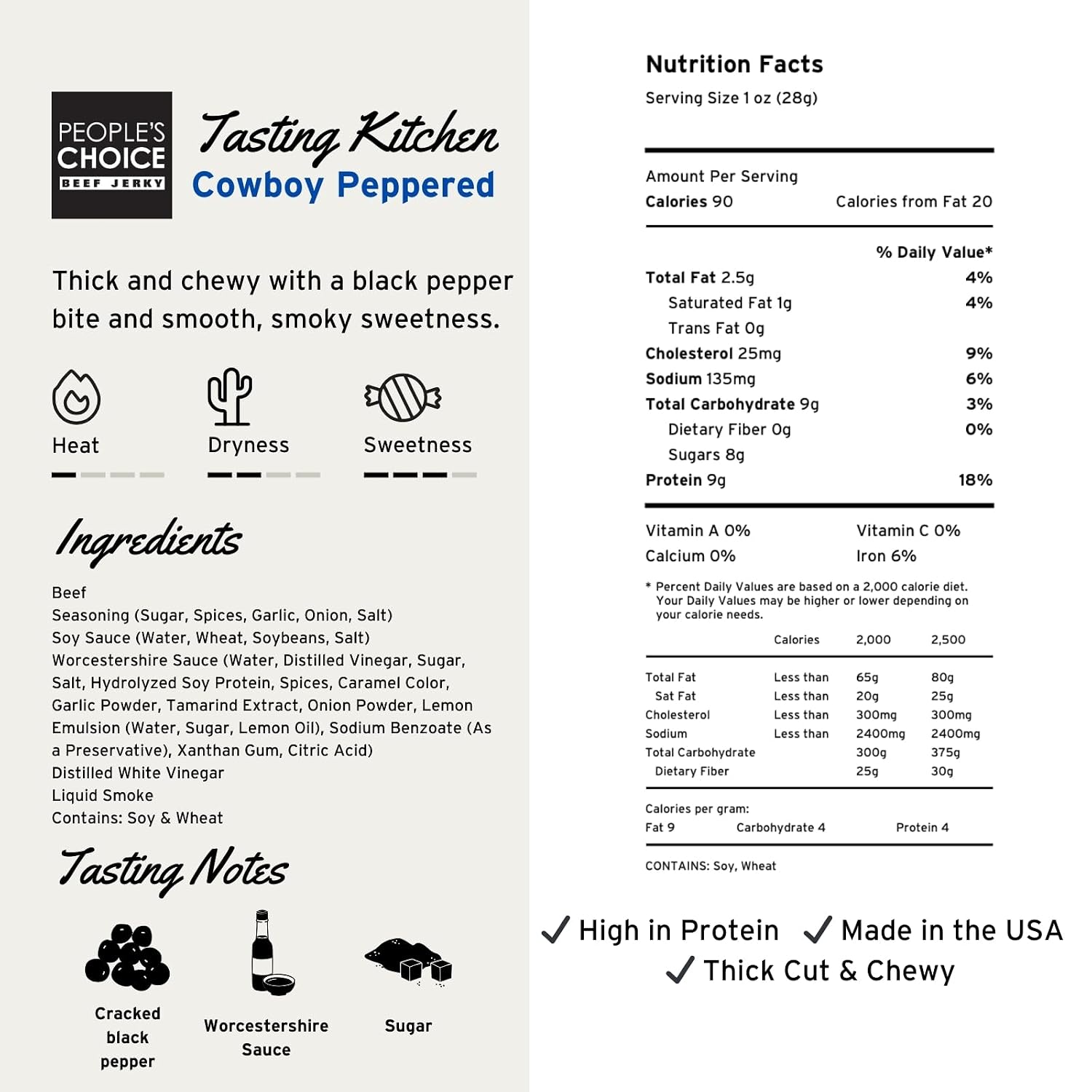 People's Choice Beef Jerky - Sweet & Smoky - Cowboy Peppered 16 oz Bag | 1 lb, 9g Protein Per Serving, Low Sodium, Strip Cut, Made In USA