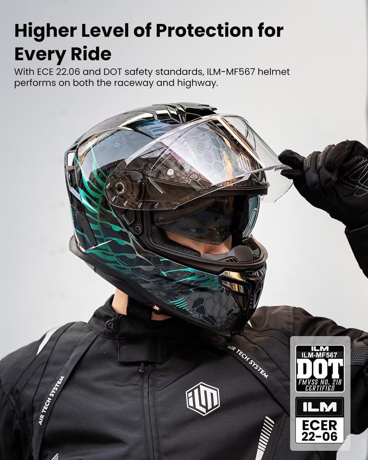 ILM Motorcycle Helmets DOT ECE Dual Visor Street Racing Helmet Full Face Powersports Cascos for Men Women Model MF567(Cobra Camaleon Gold, L)