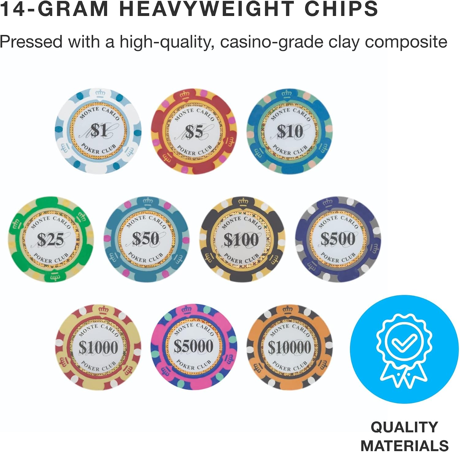 Brybelly Monte Carlo Premium Poker Chips (50-Pack) Heavyweight 14-Gram Clay Composite