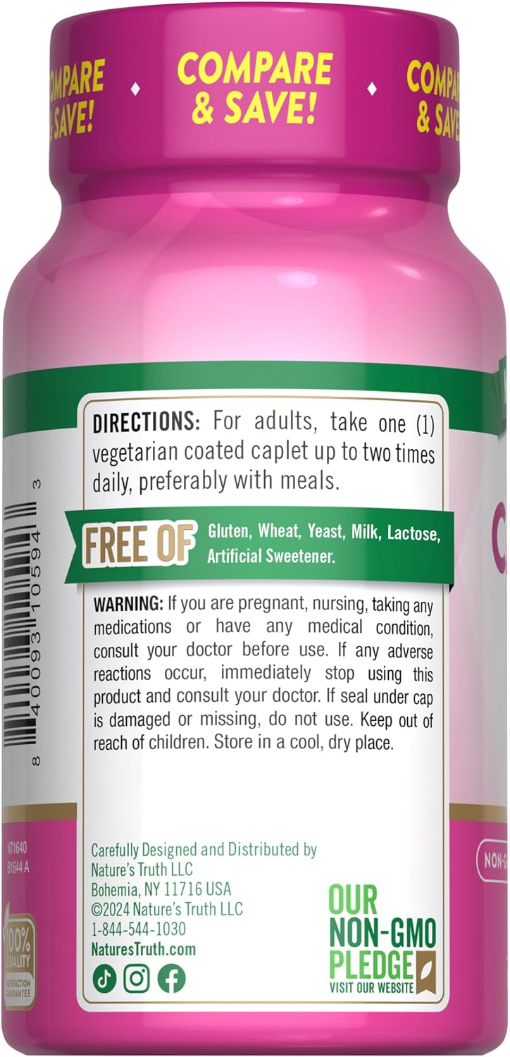 Nature's Truth Calcium 600 mg with Vitamin D3 | Coated Caplets | Calcium Carbonate | Vegetarian