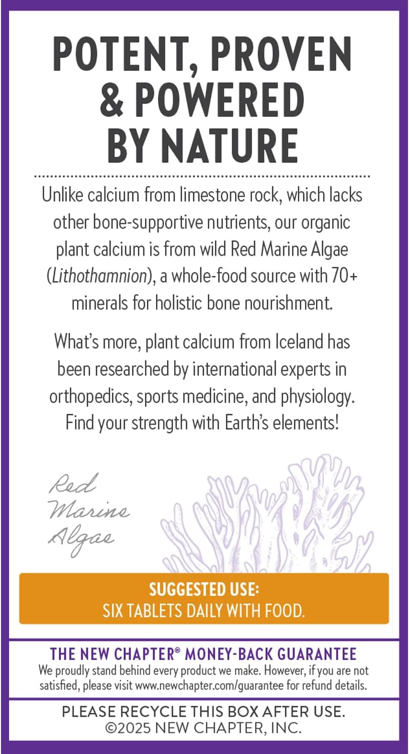 New Chapter Calcium Supplement - Bone Strength Tiny Tabs Plant-Based USDA Organic Calcium with Magnesium, Vitamin D3+K2, for Bone Health & Joint Mobility, Heart Support, 905 mg dose - 240 Tiny Tabs
