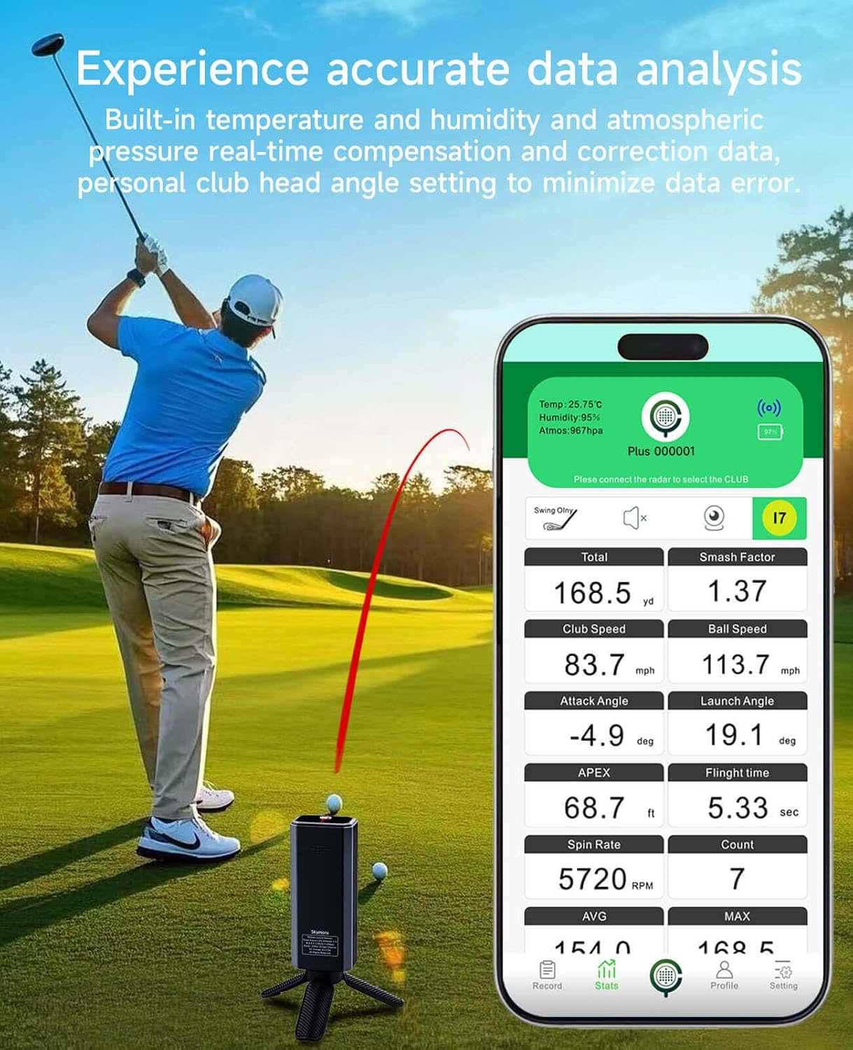Portable Golf Launch Monitor Pro X1 Plus, Simulators for Home & Training, Mobile Launch Monitor for Golf Swing Analysis, Tracker & Swing Analyzer