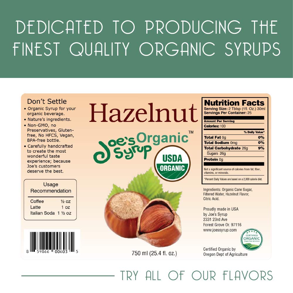 Joe’s Syrup Organic Flavored Syrup, Organic Strawberry, 750 ml | Vegan, gluten-free, Non-GMO, no HFCS; for cocktails & desserts