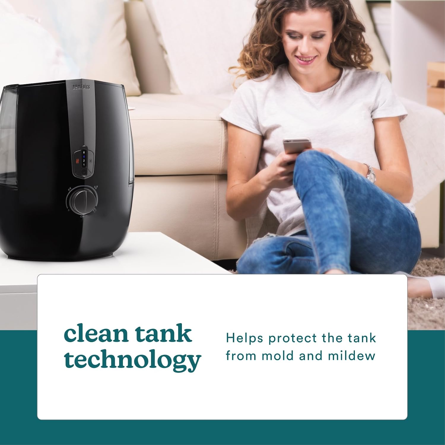 Homedics TotalComfort Plus Humidifier – Large Air Humidifiers for Bedroom, Plants – Top-Fill 5.3L Water Tank with Cool and Warm Mist