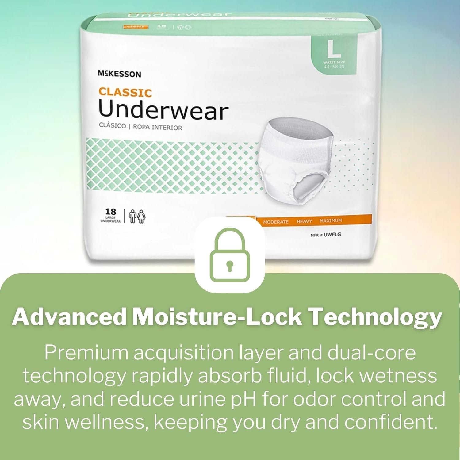 McKesson Classic Adult Incontinence Underwear, Large, Light, 58 in, 72 ct | Postpartum and Incontinence Support