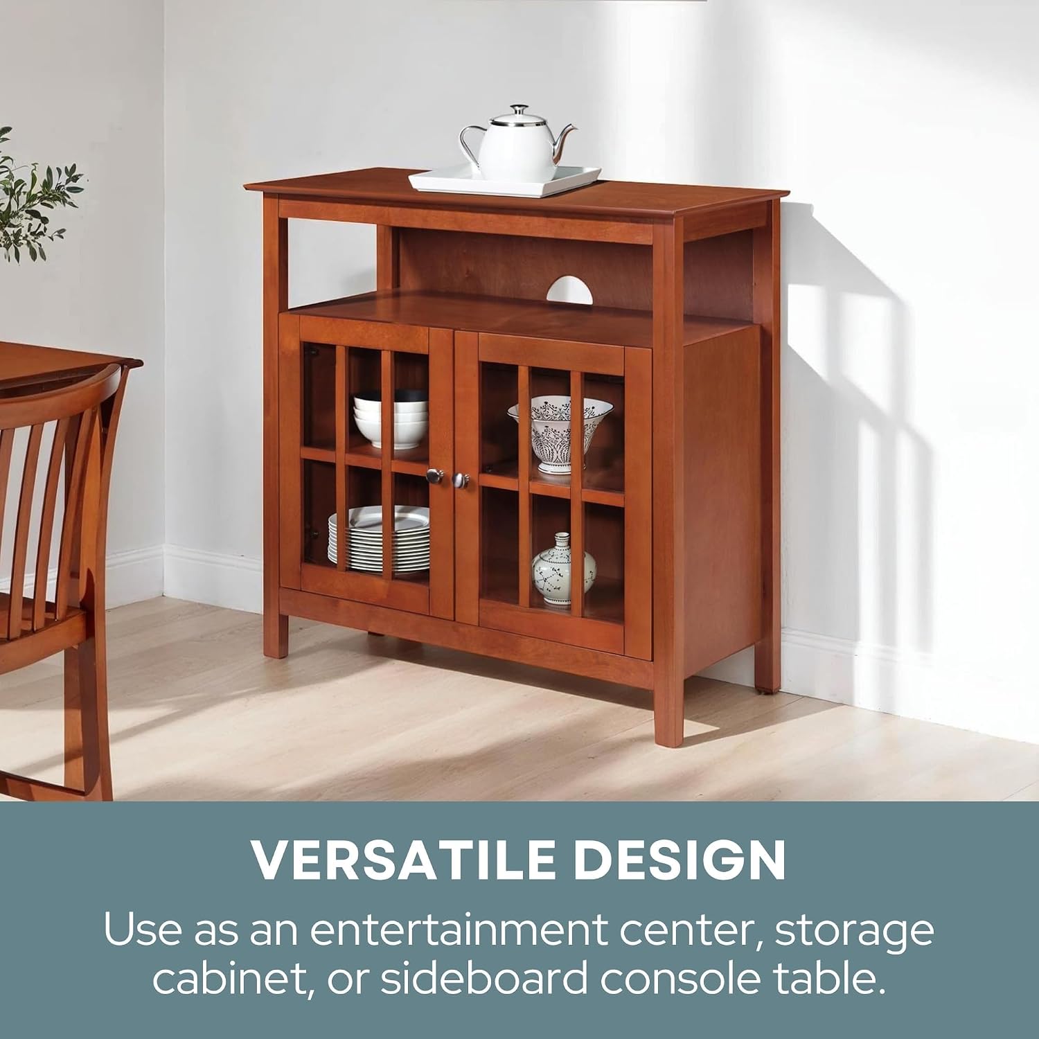 Convenience Concepts Big Sur Highboy TV Stand with Storage Cabinets and Shelves in White Finish