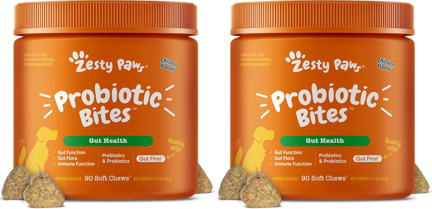 Zesty Paws Probiotics for Dogs - Digestive Enzymes for Gut Flora, Digestive Health, Diarrhea & Bowel Support - Clinically Studied DE111 - Dog Supplement Soft Chew for Pet Immune System - Pumpkin, 90ct