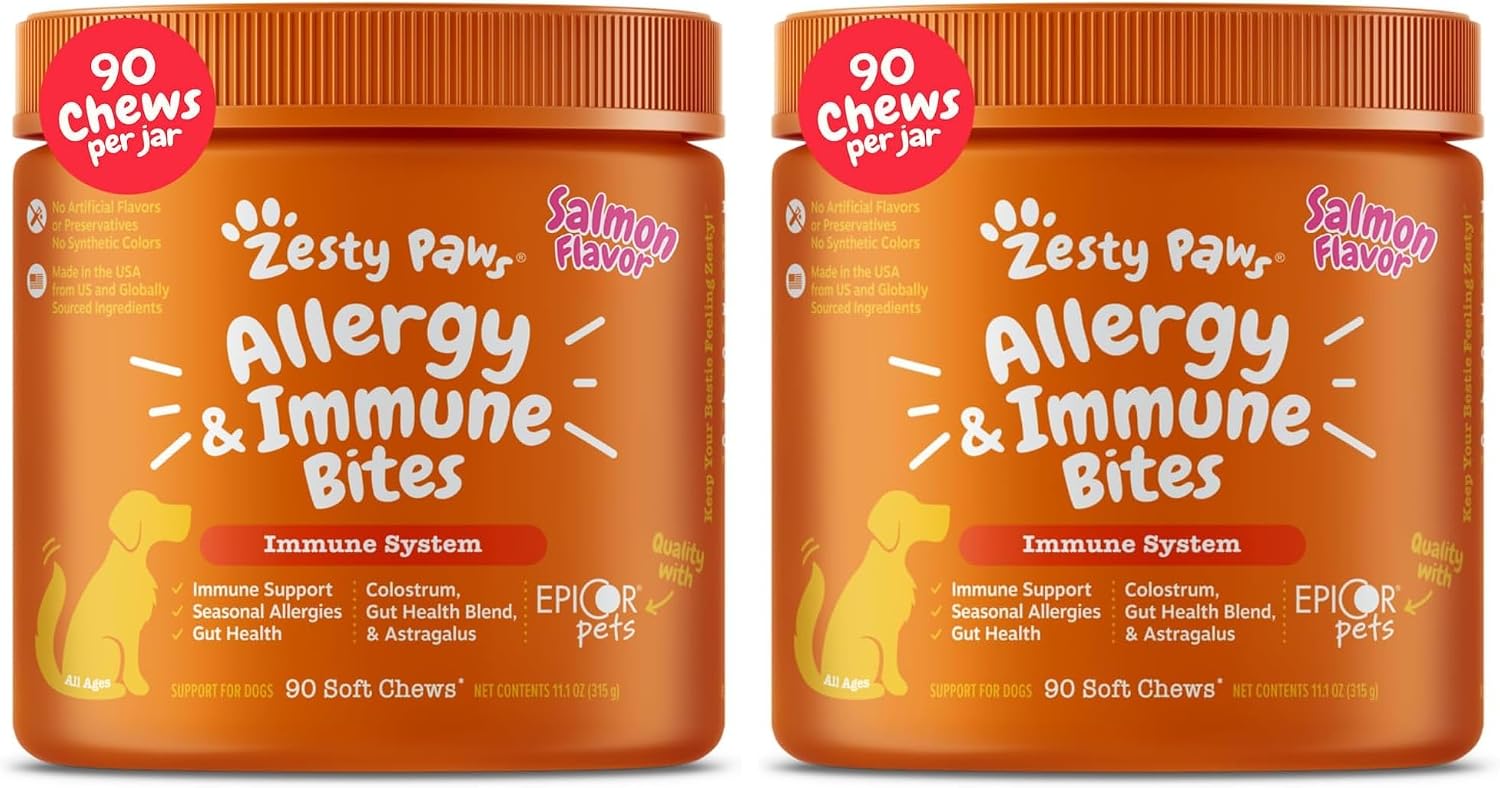 Zesty Paws Allergy Immune Bites - Dog Allergy Chews, Dog Probiotics for Itchy Skin and Ears, Lamb, 90ct